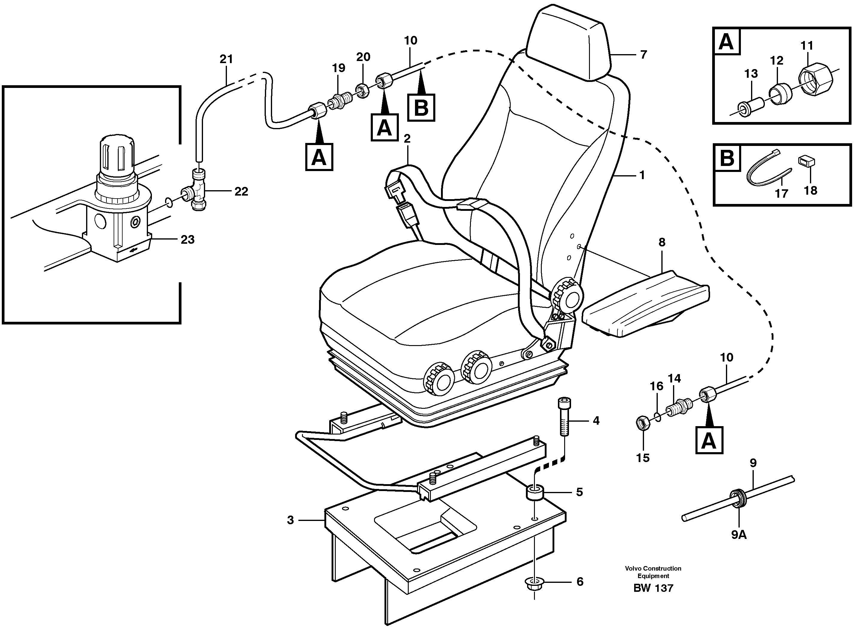 Operator seat with fitting parts — volvo parts diagram