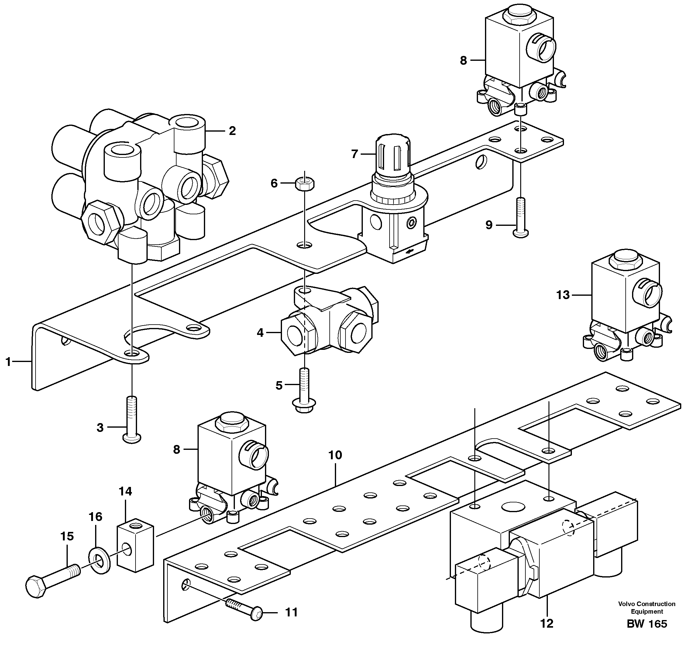 Brake valves with fitting parts — volvo parts diagram