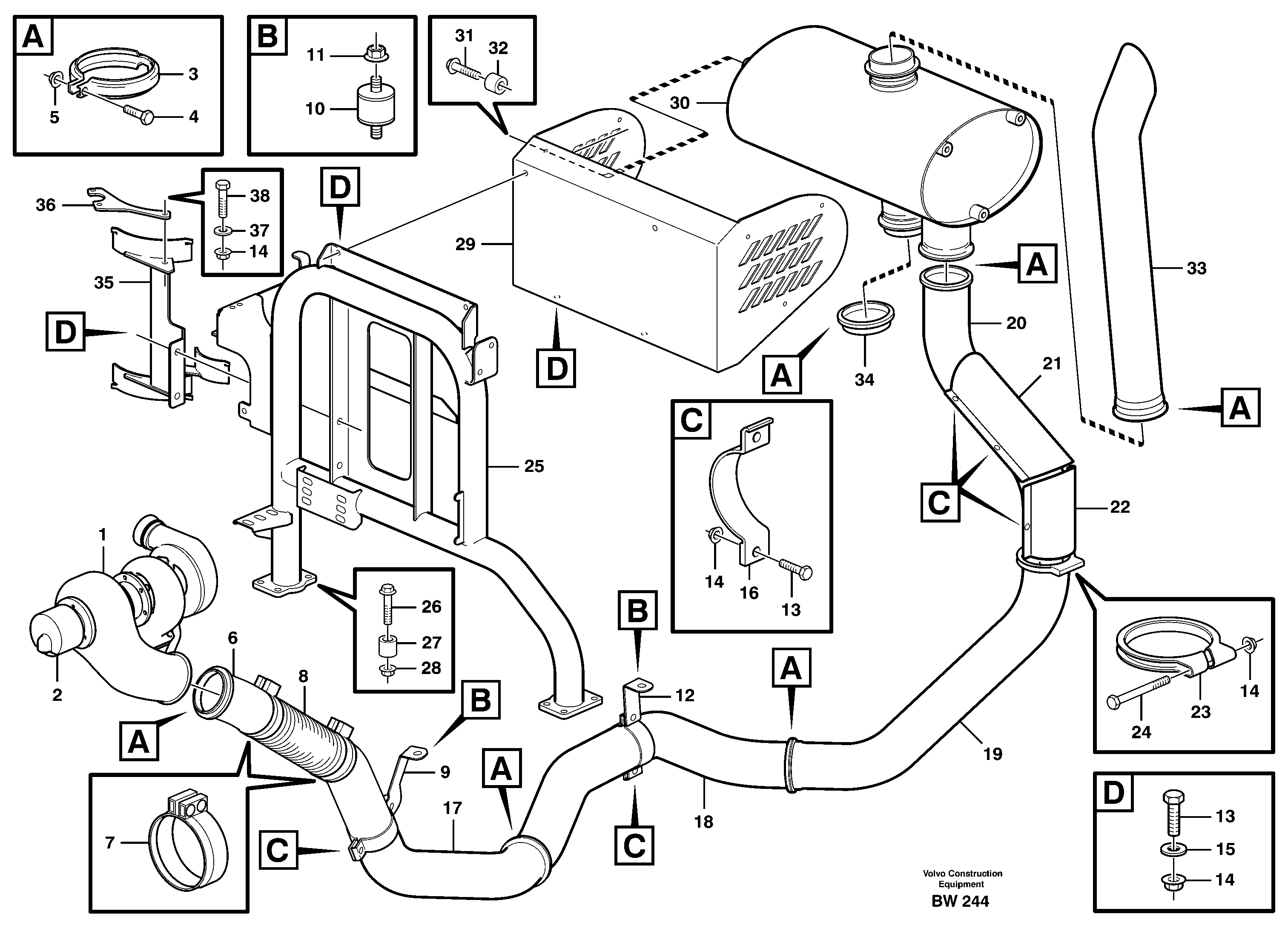 Exhaust system, silencer — volvo parts diagram