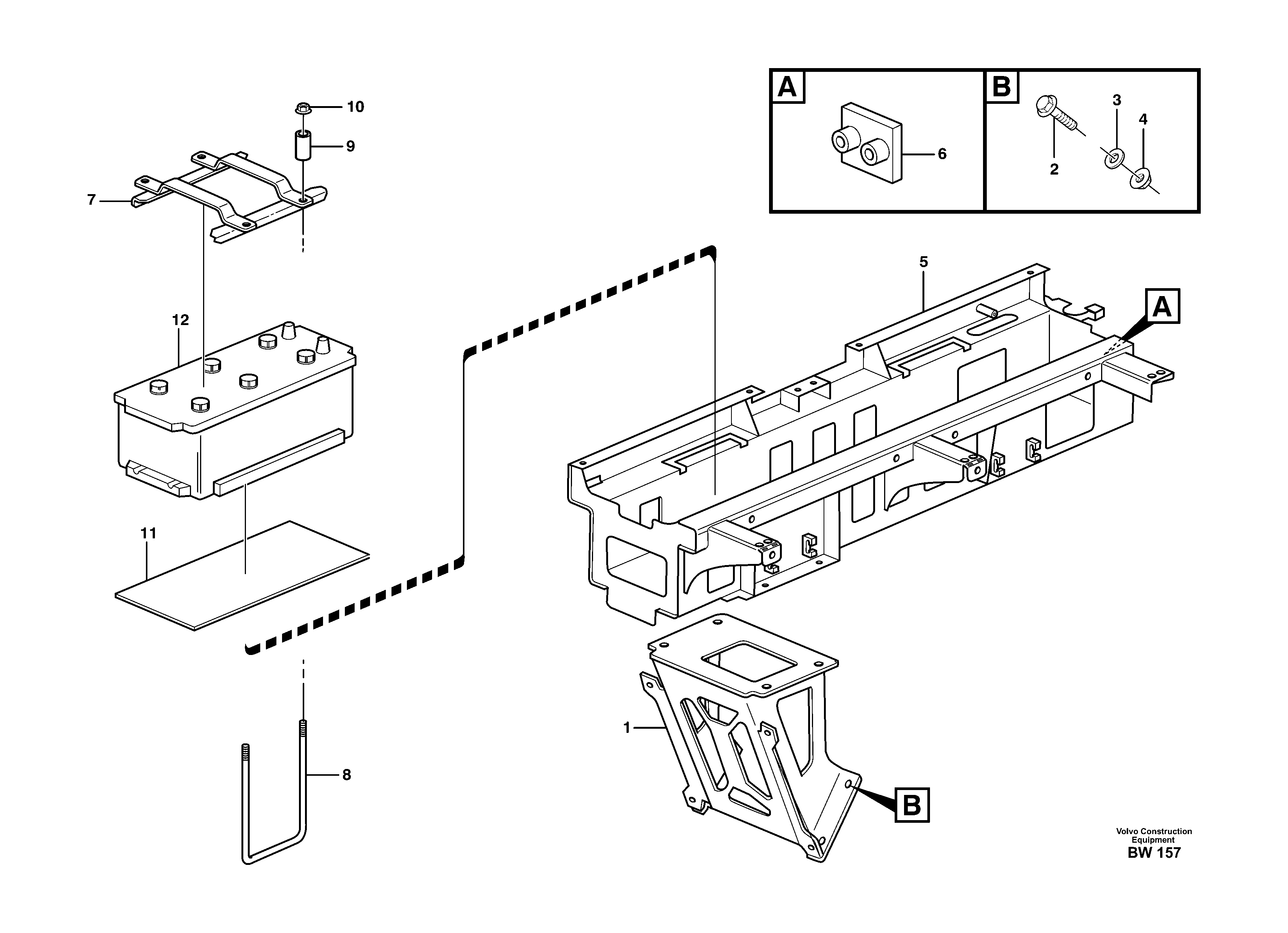 Battery box with fitting parts — volvo parts diagram