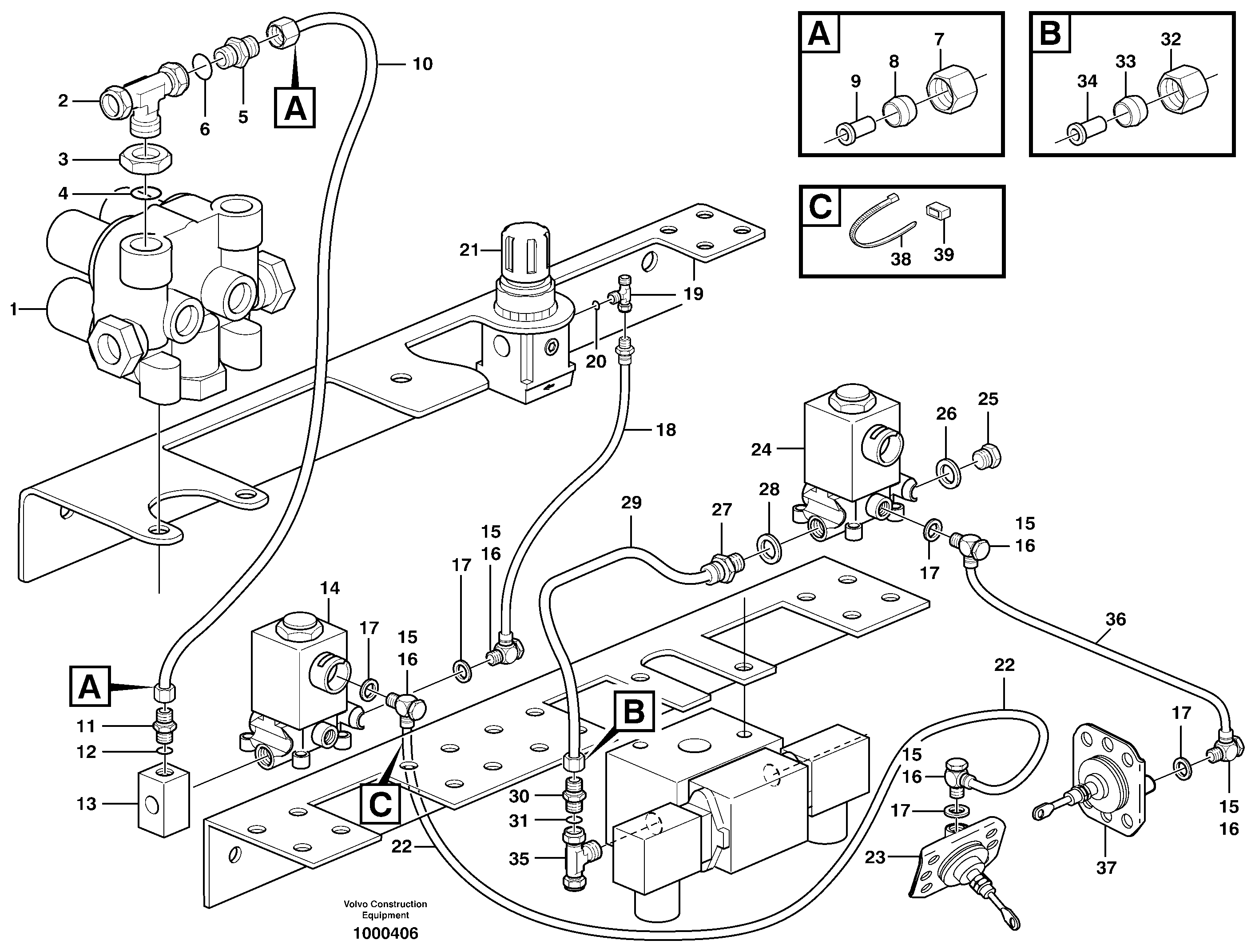 Pneumatic system, diff lock, cab — volvo parts diagram