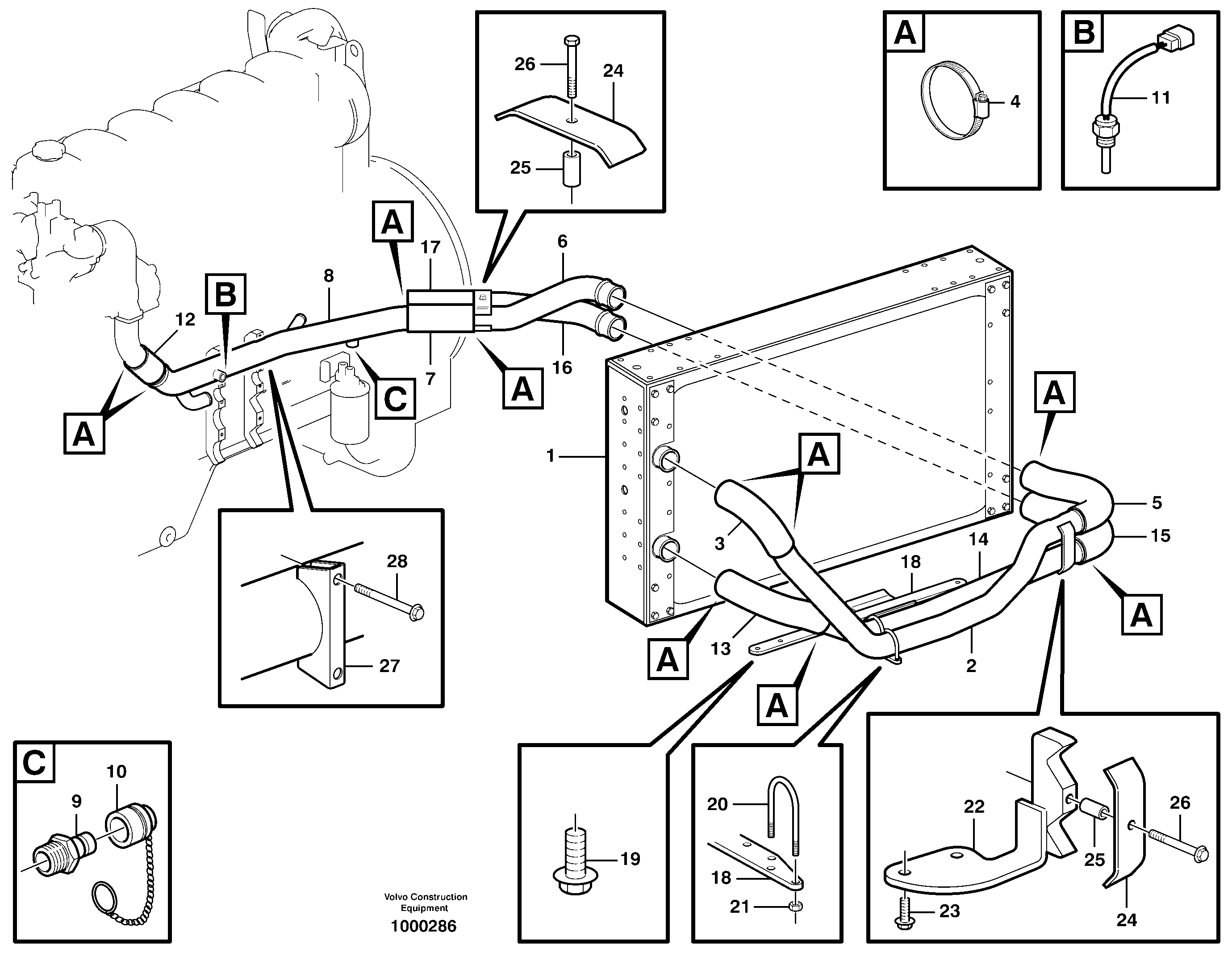 Cooling system, radiator - coolant pump — volvo parts diagram