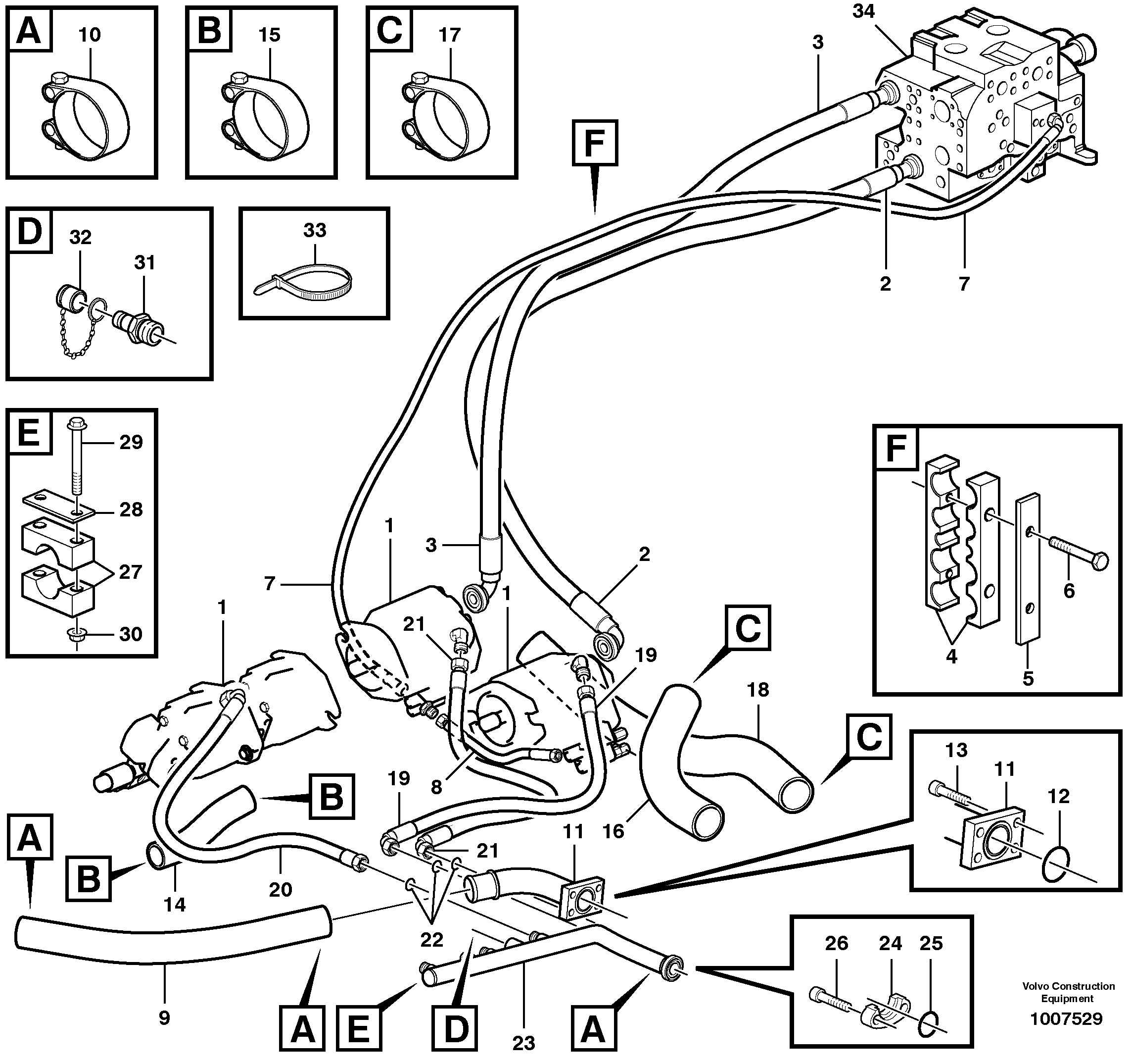 Hydraulic system, motor unit  SER NO 11731 -, SER NO 61114 - USA — volvo parts diagram