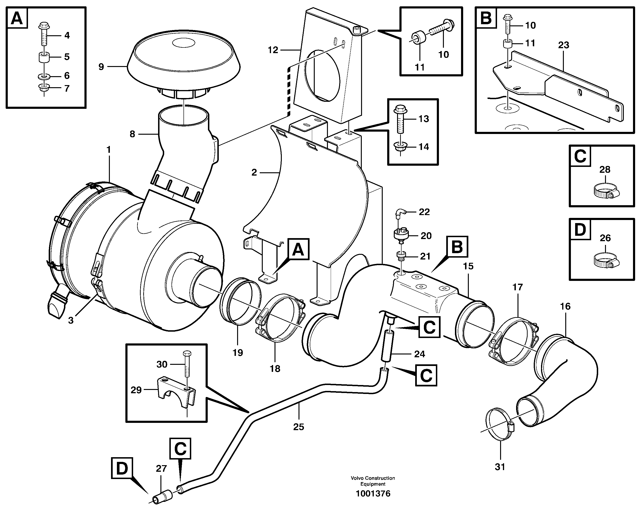Air filter with fitting parts — volvo parts diagram
