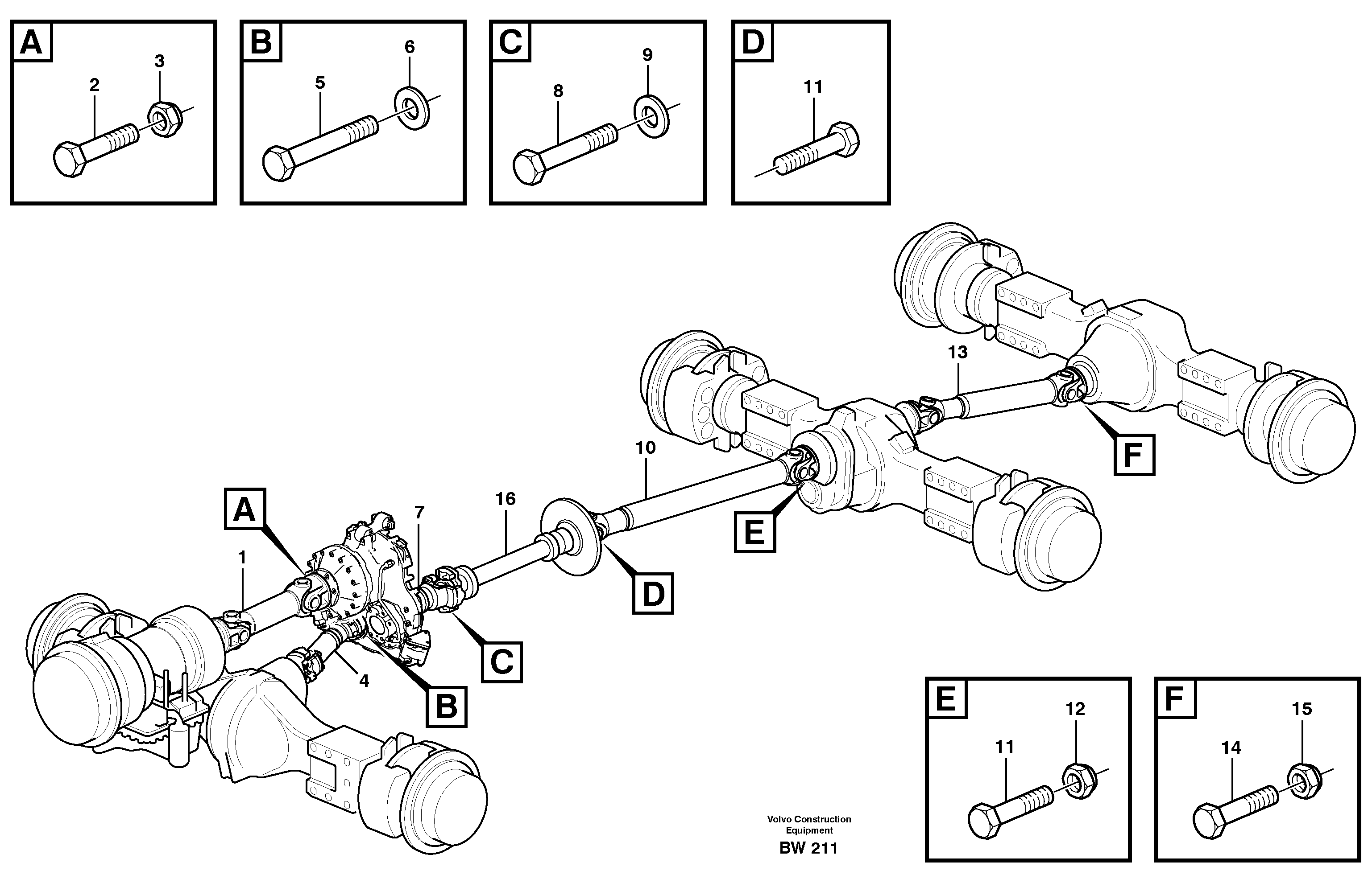 Propeller shafts with fitting parts — volvo parts diagram