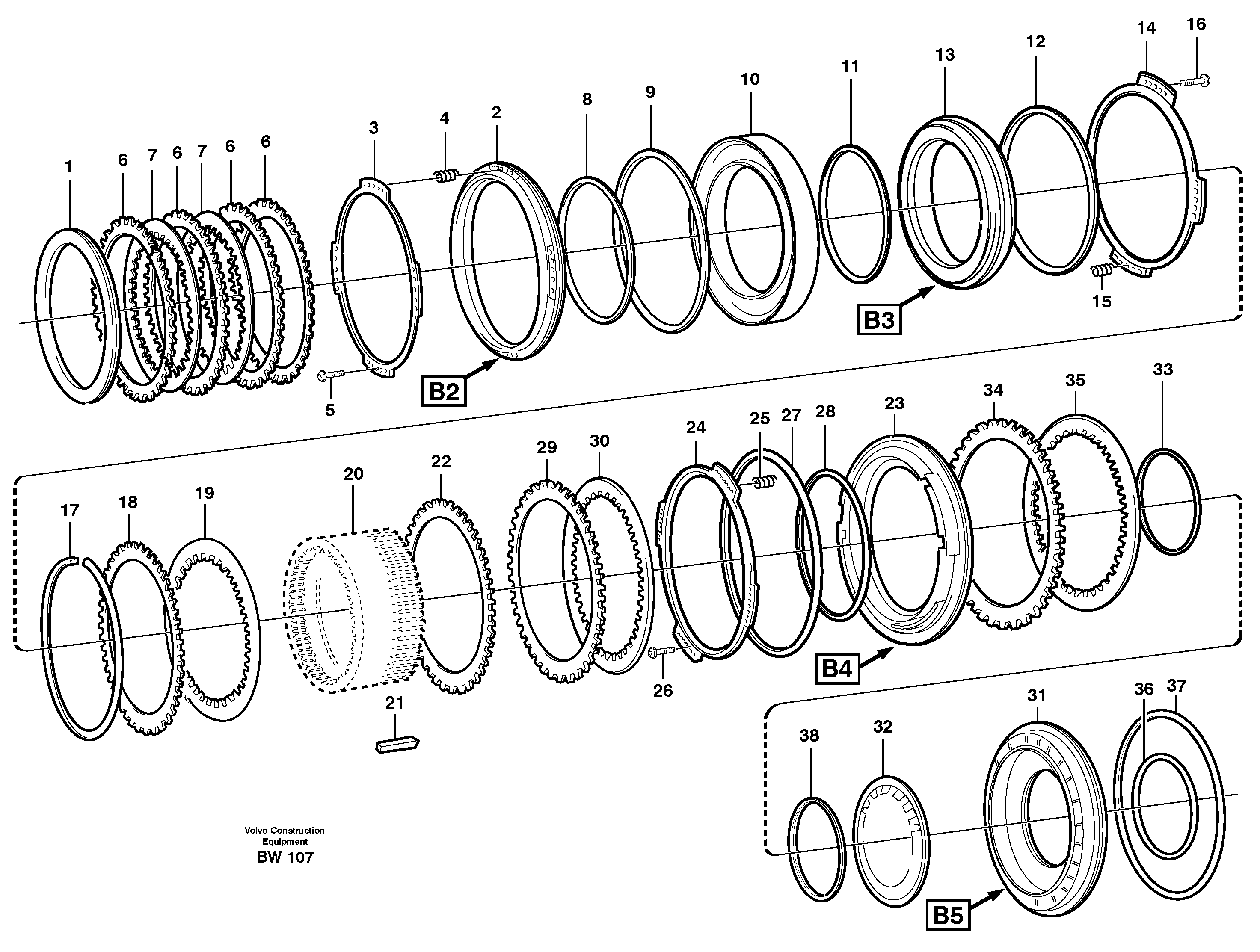Brakes, rear  B2, B3, B4, B5, 22518, 22545, 22649 — volvo parts diagram