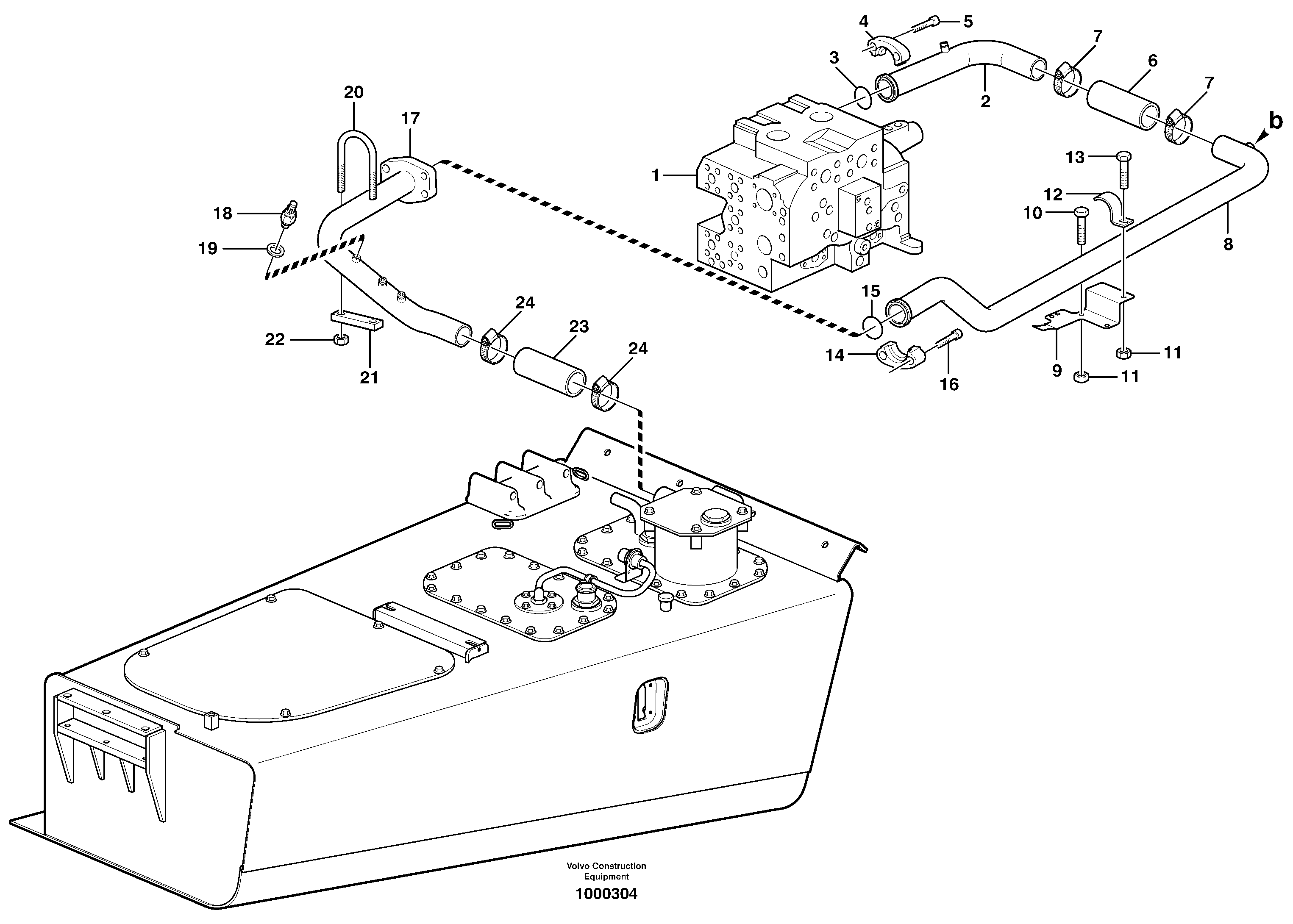 Hydraulic system, oil return pipe — volvo parts diagram