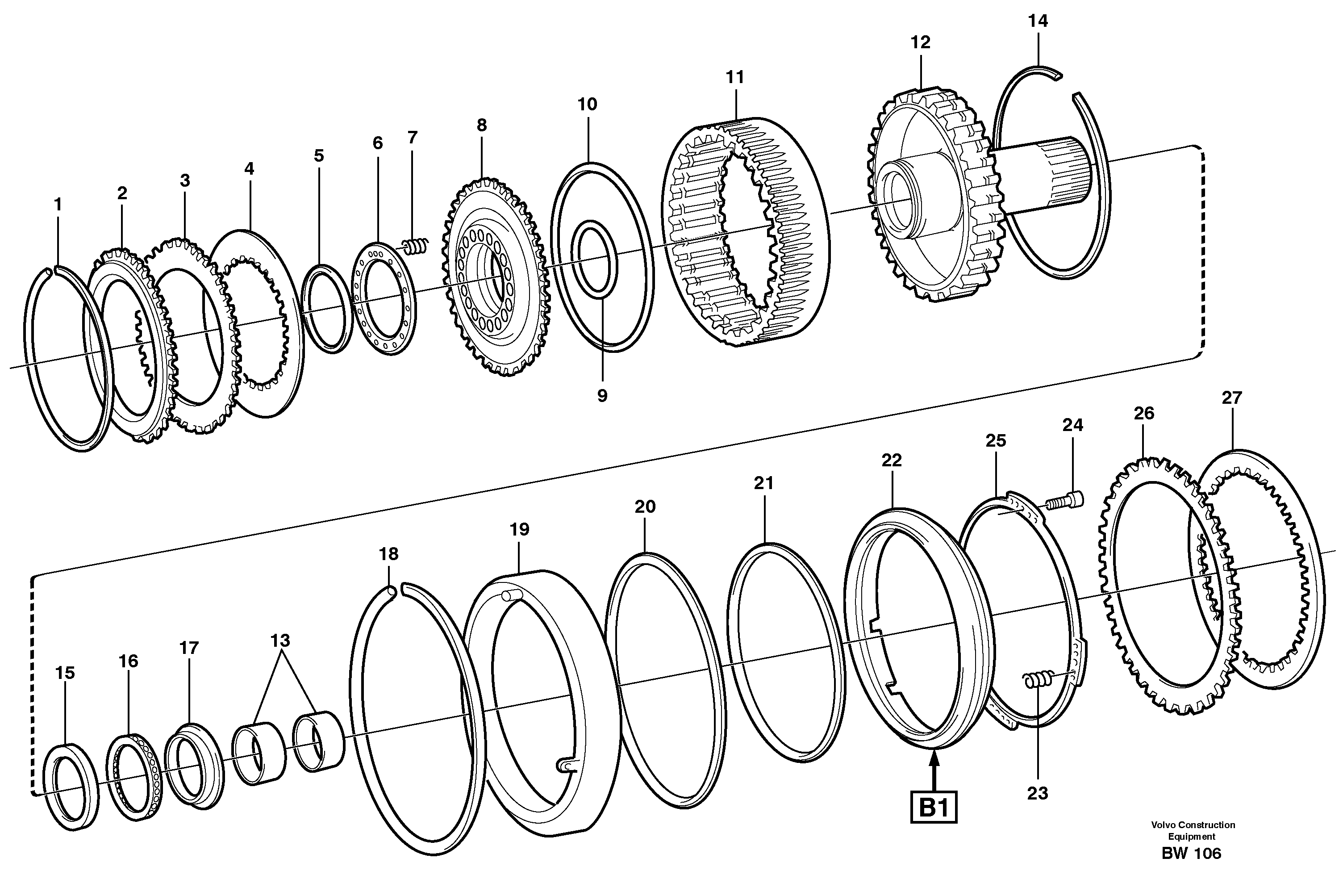Clutch and brake  K2, B1, 22518, 22545, 22649 — volvo parts diagram