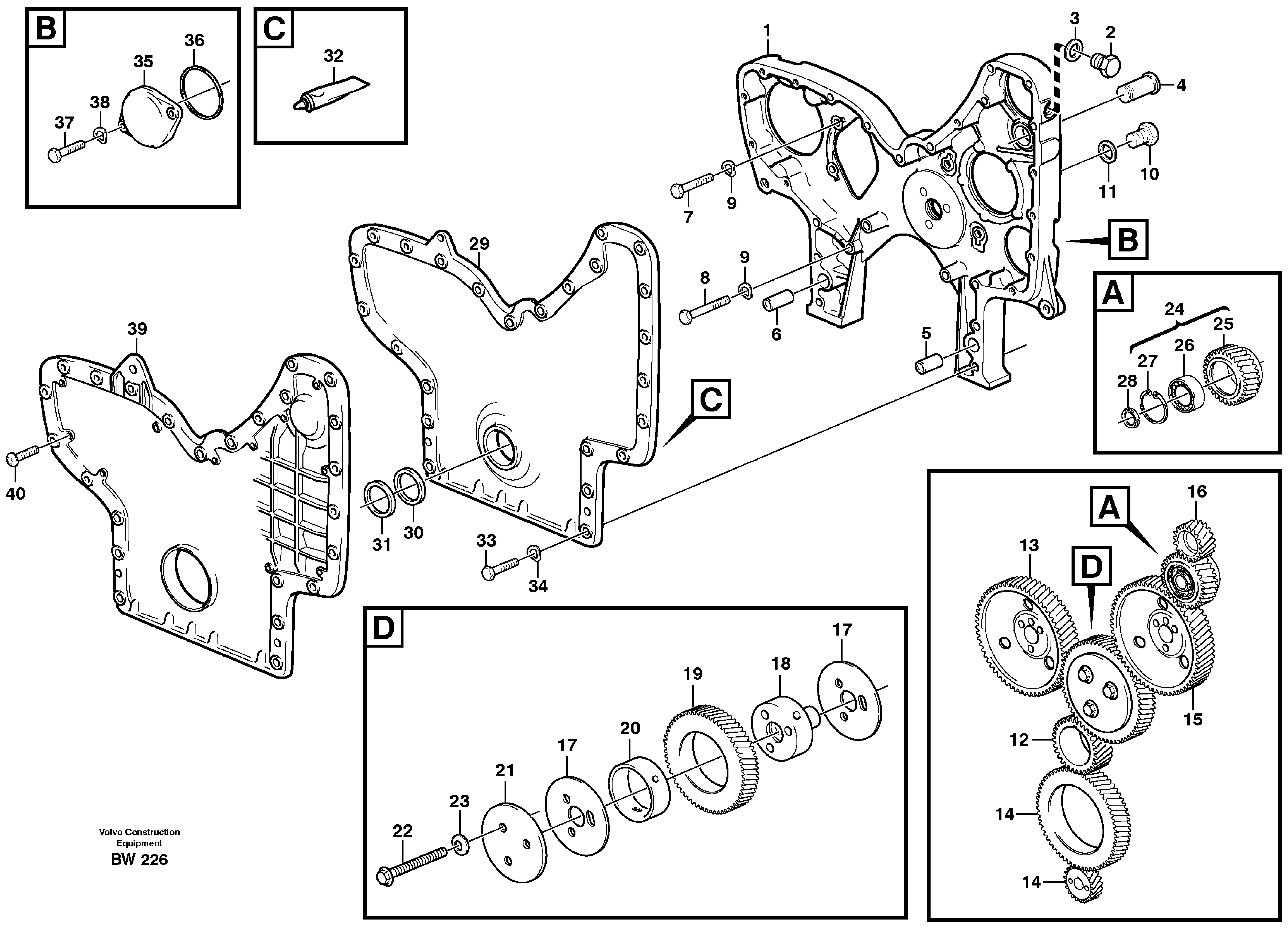 Timing gear casing and gears — volvo parts diagram