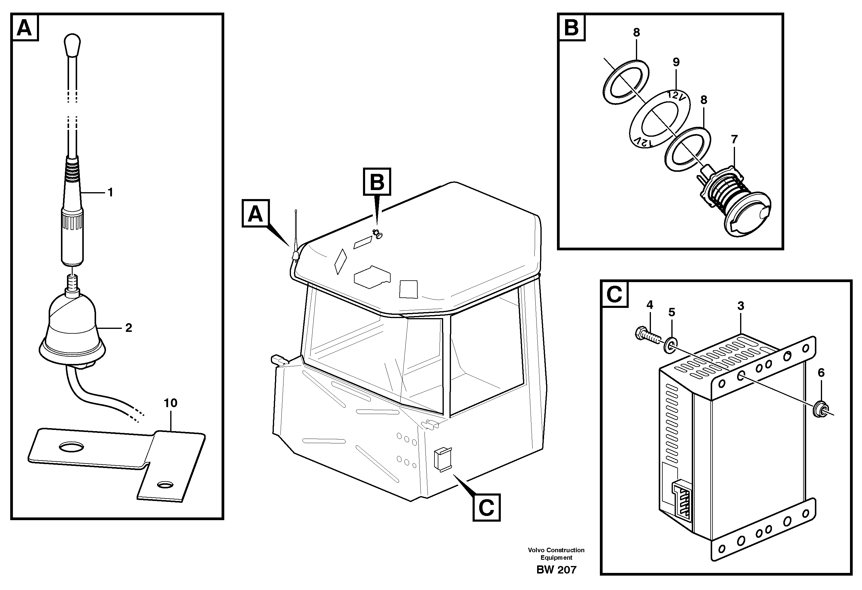 Voltage converter and cable harness for radio  93384 — volvo parts diagram