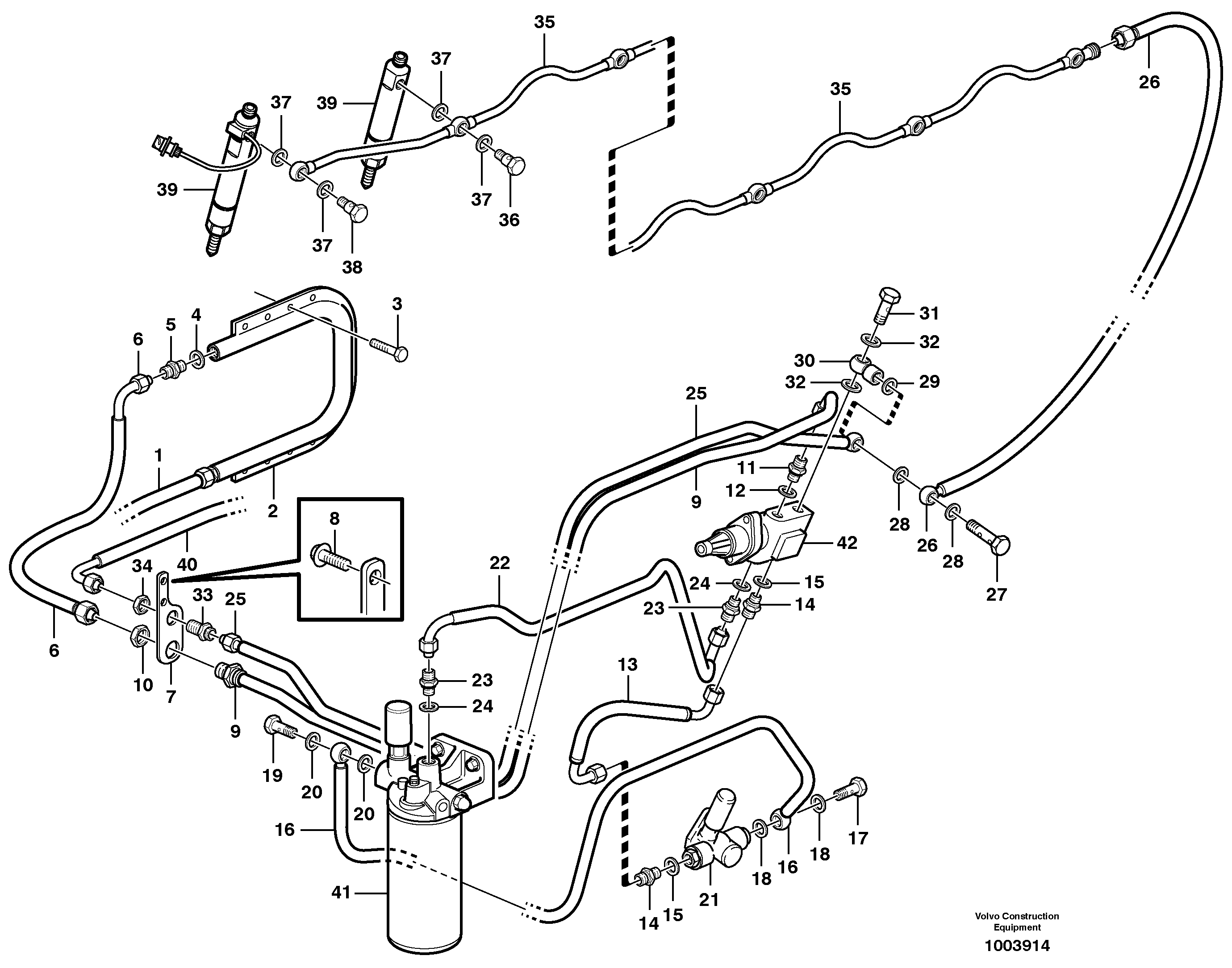 Fuel pipes, radiator - injection pump — volvo parts diagram