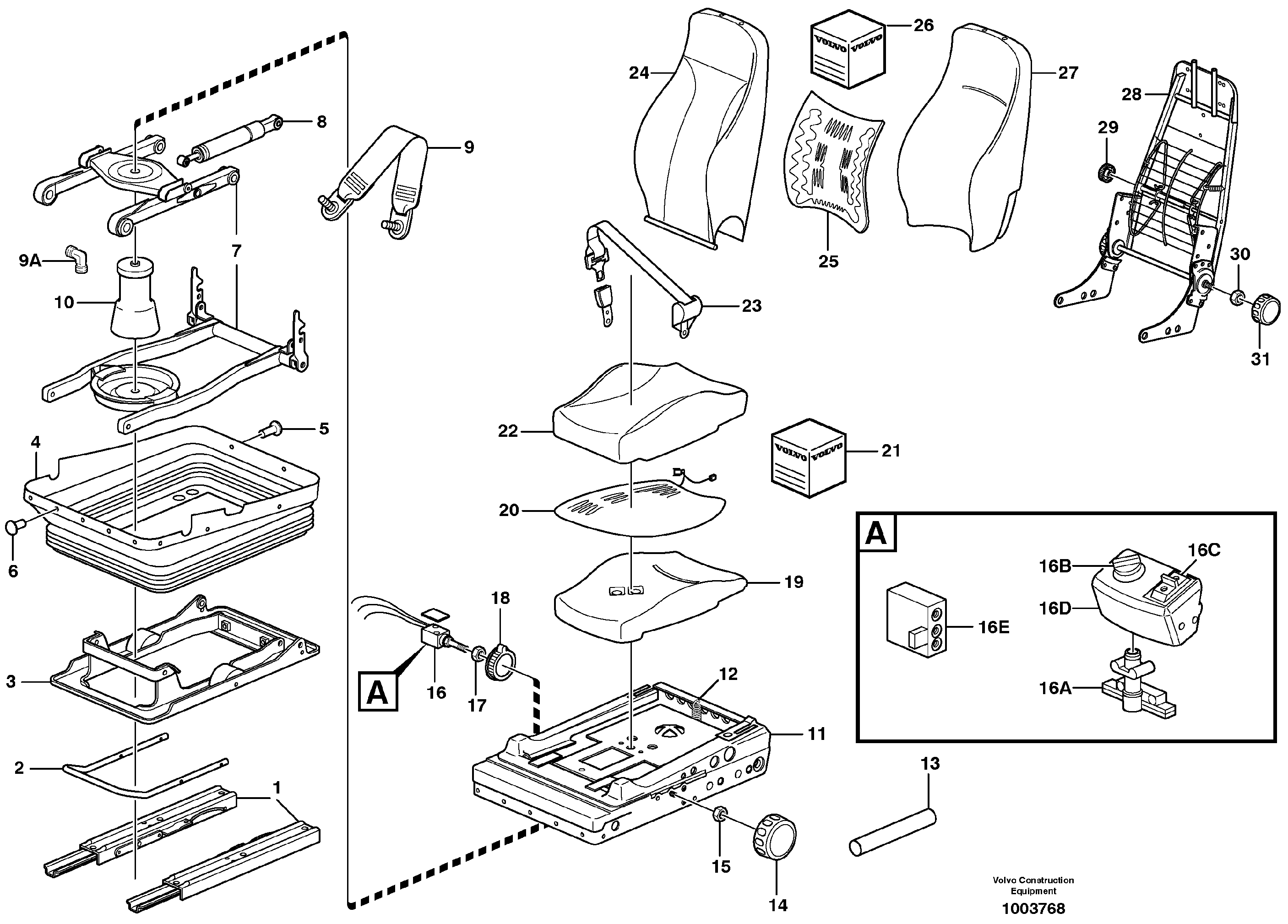 Operator's seat, heated, air suspensioned.  81098 — volvo parts diagram