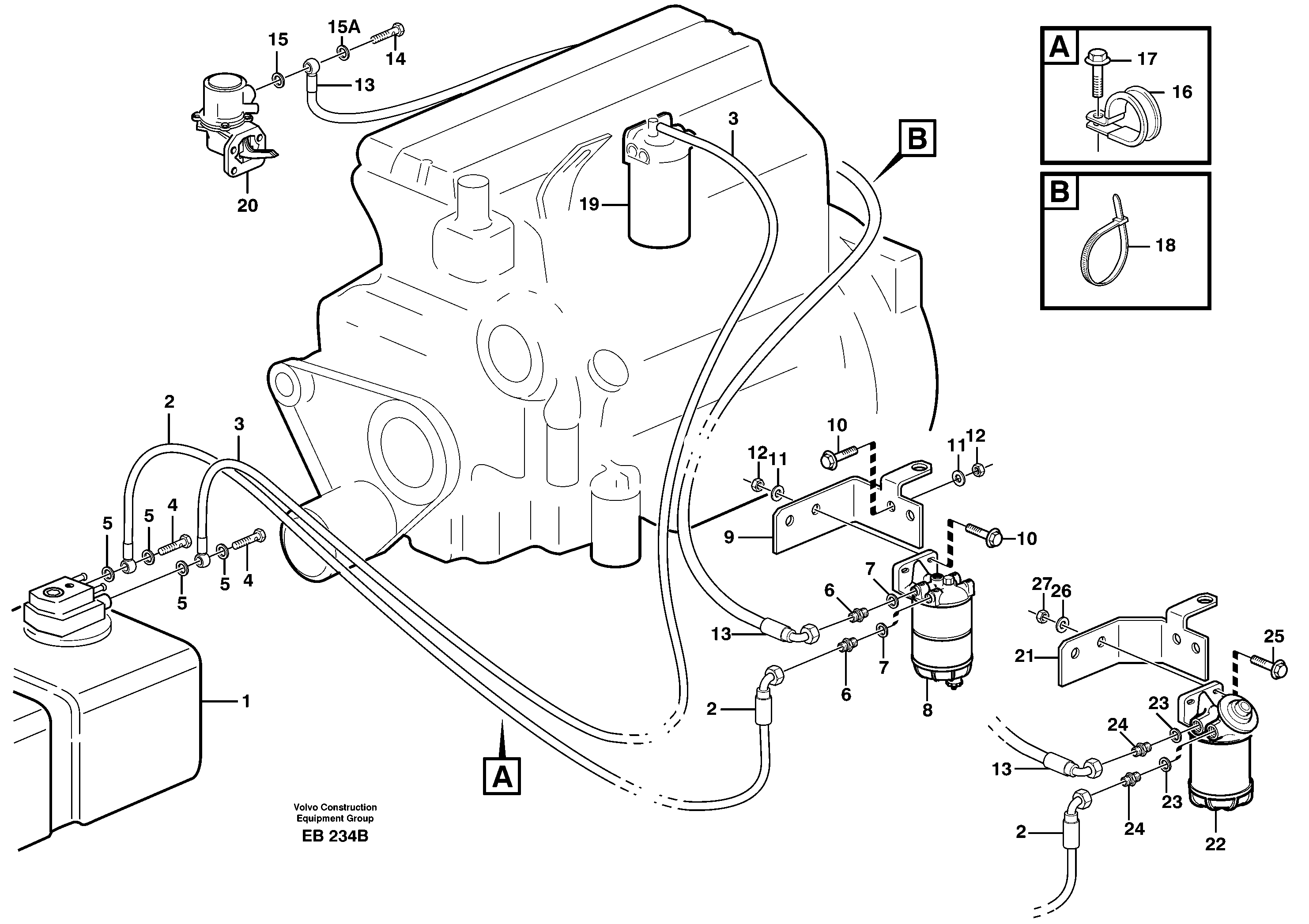 Fuel pipes, fuel tank - fuel pump — volvo parts diagram