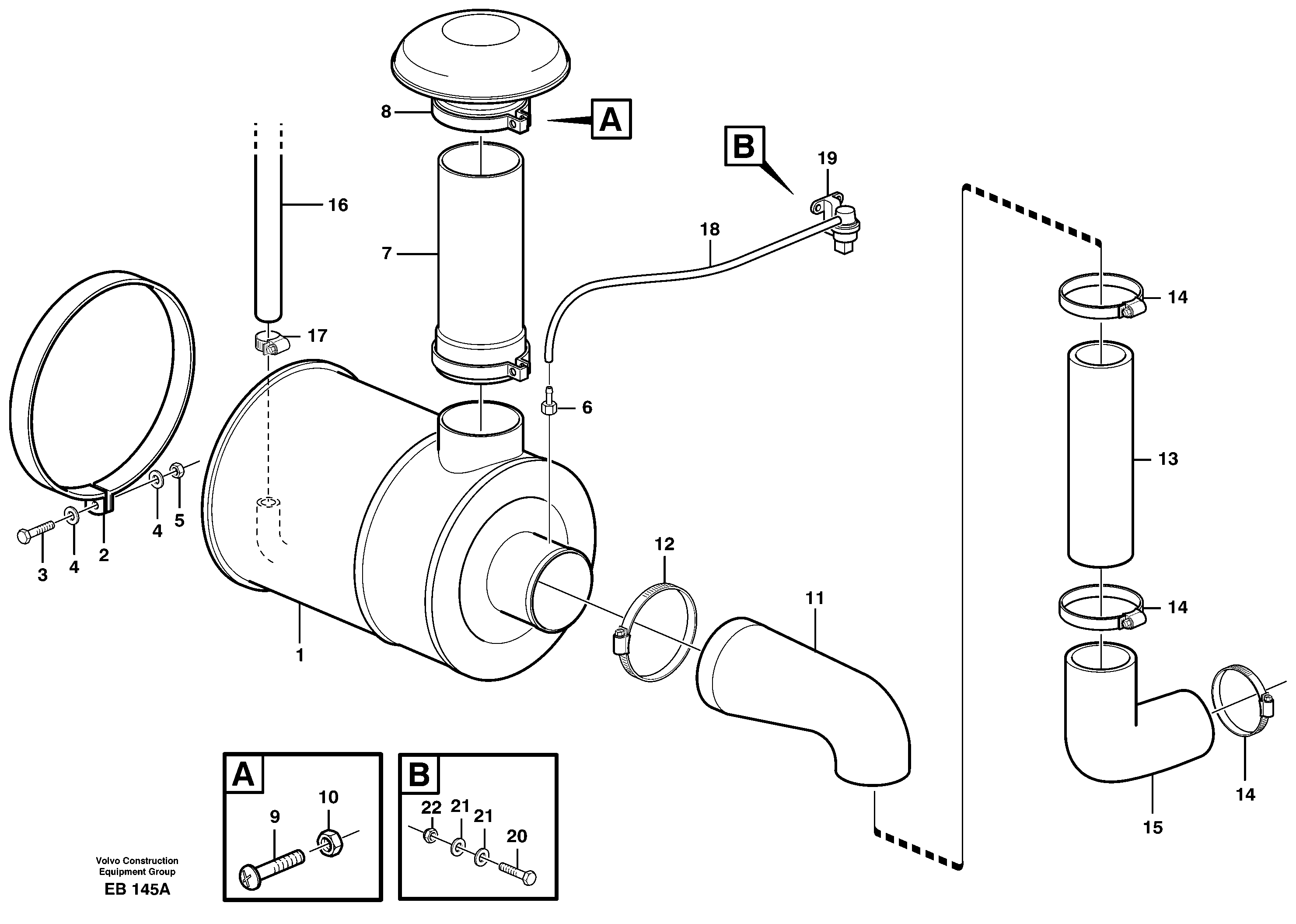 Air filter with fitting parts SER NO - 13712, SER NO - 70224 BRASIL — volvo parts diagram