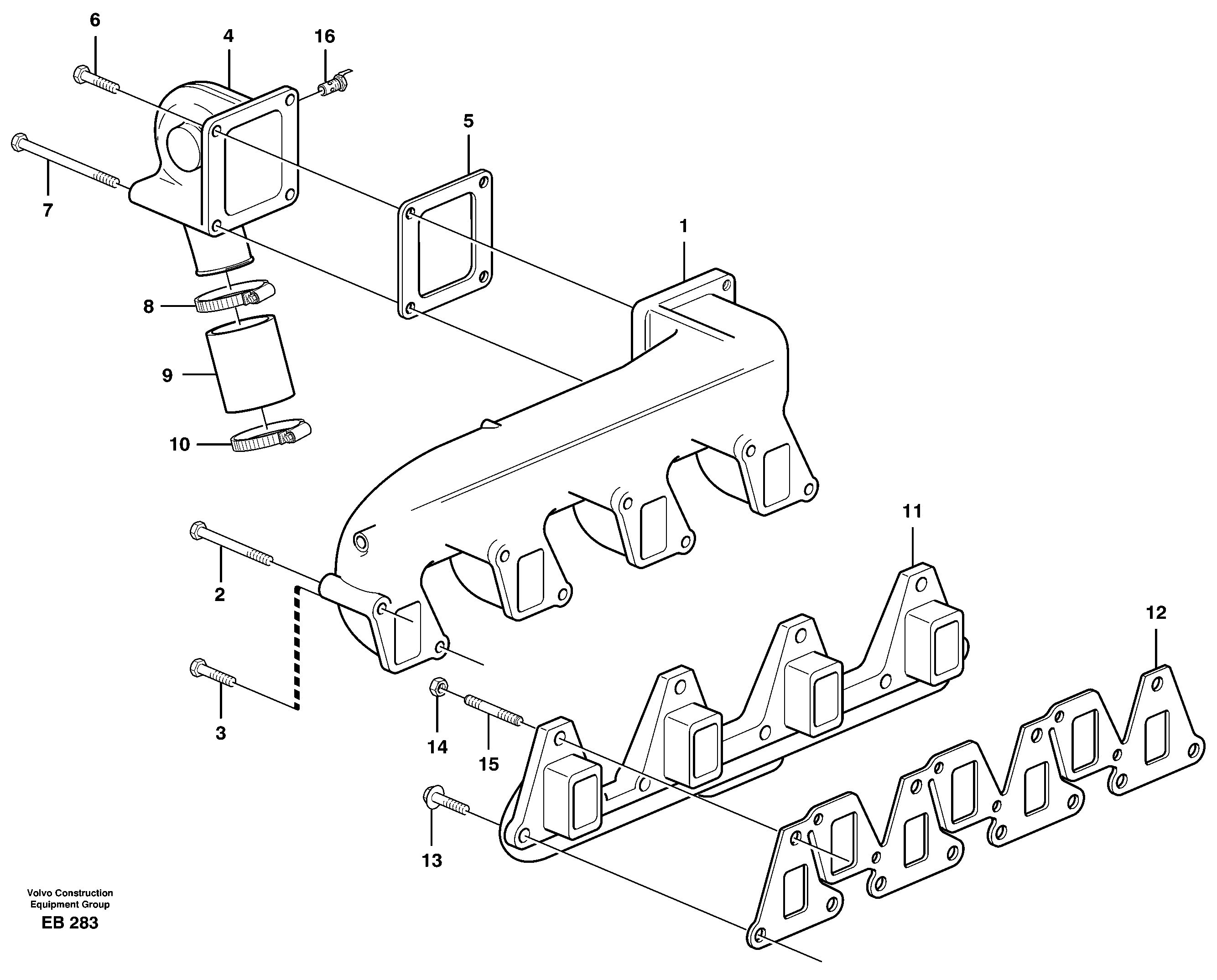 Inlet manifold and exhaust manifold — volvo parts diagram