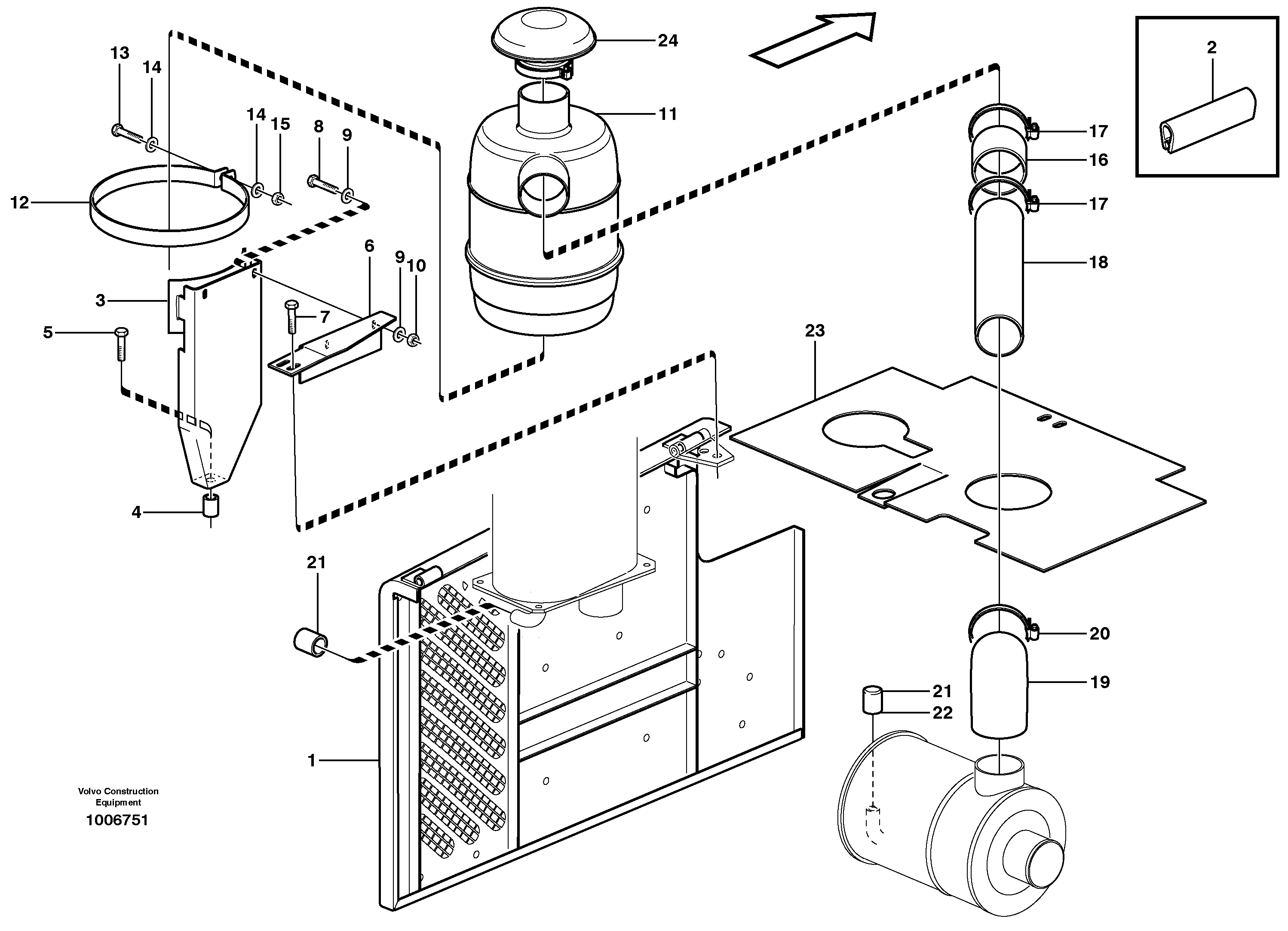 Oil bath air filter with fitting parts — volvo parts diagram