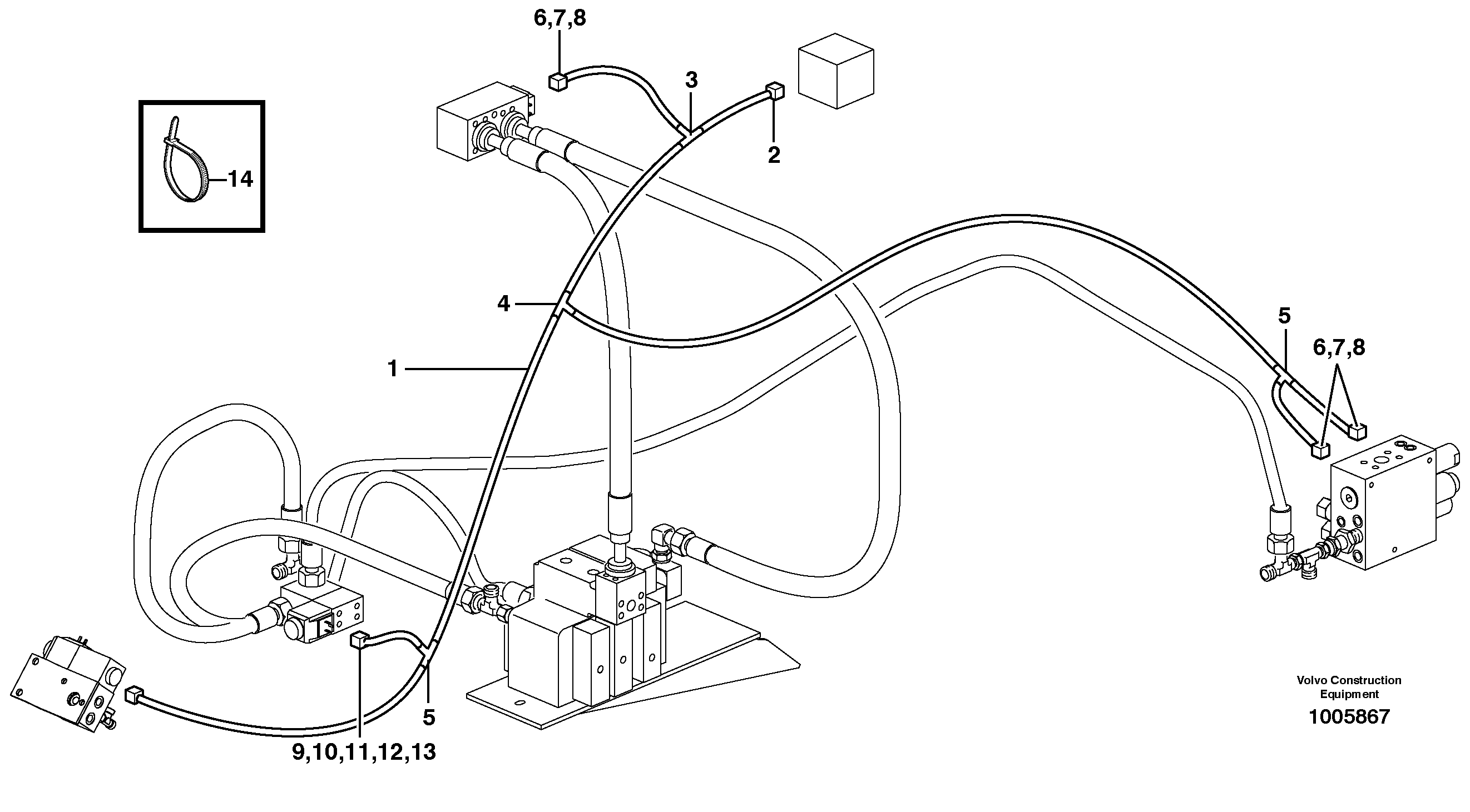 Cable harnesses, single acting lifting system  80212, 80214 — volvo parts diagram