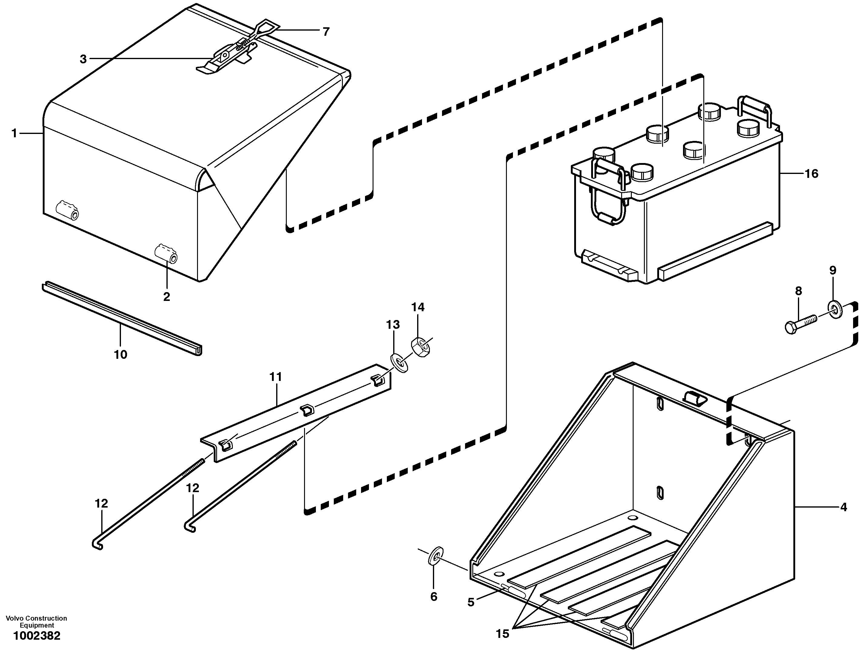 Battery box, assembly SER NO 13495 -, SER NO 70187 - BRASIL — volvo parts diagram