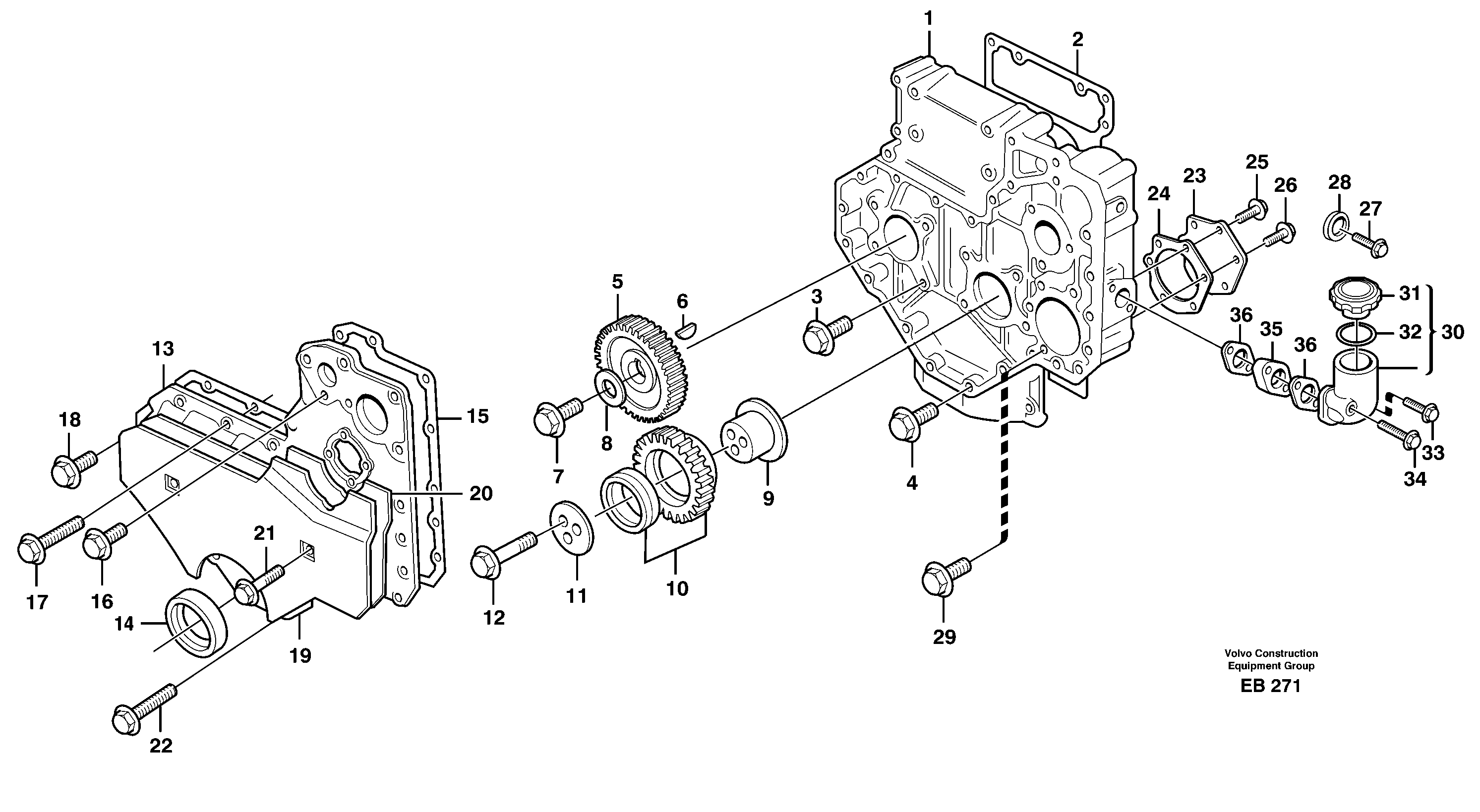 Timing gear casing and gears — volvo parts diagram