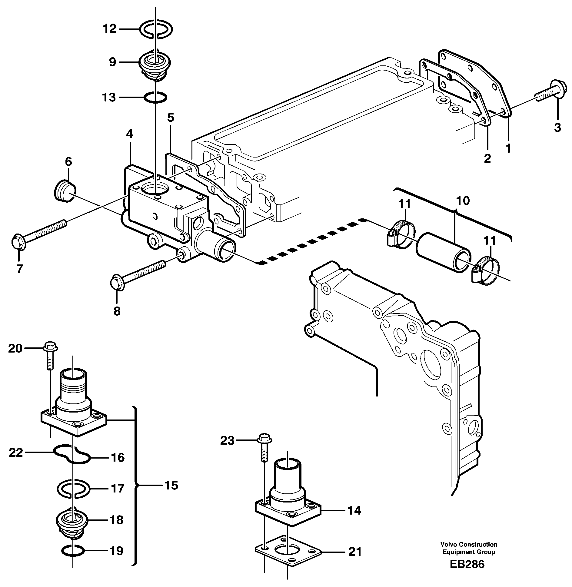 Thermostathousing with fitting parts — volvo parts diagram