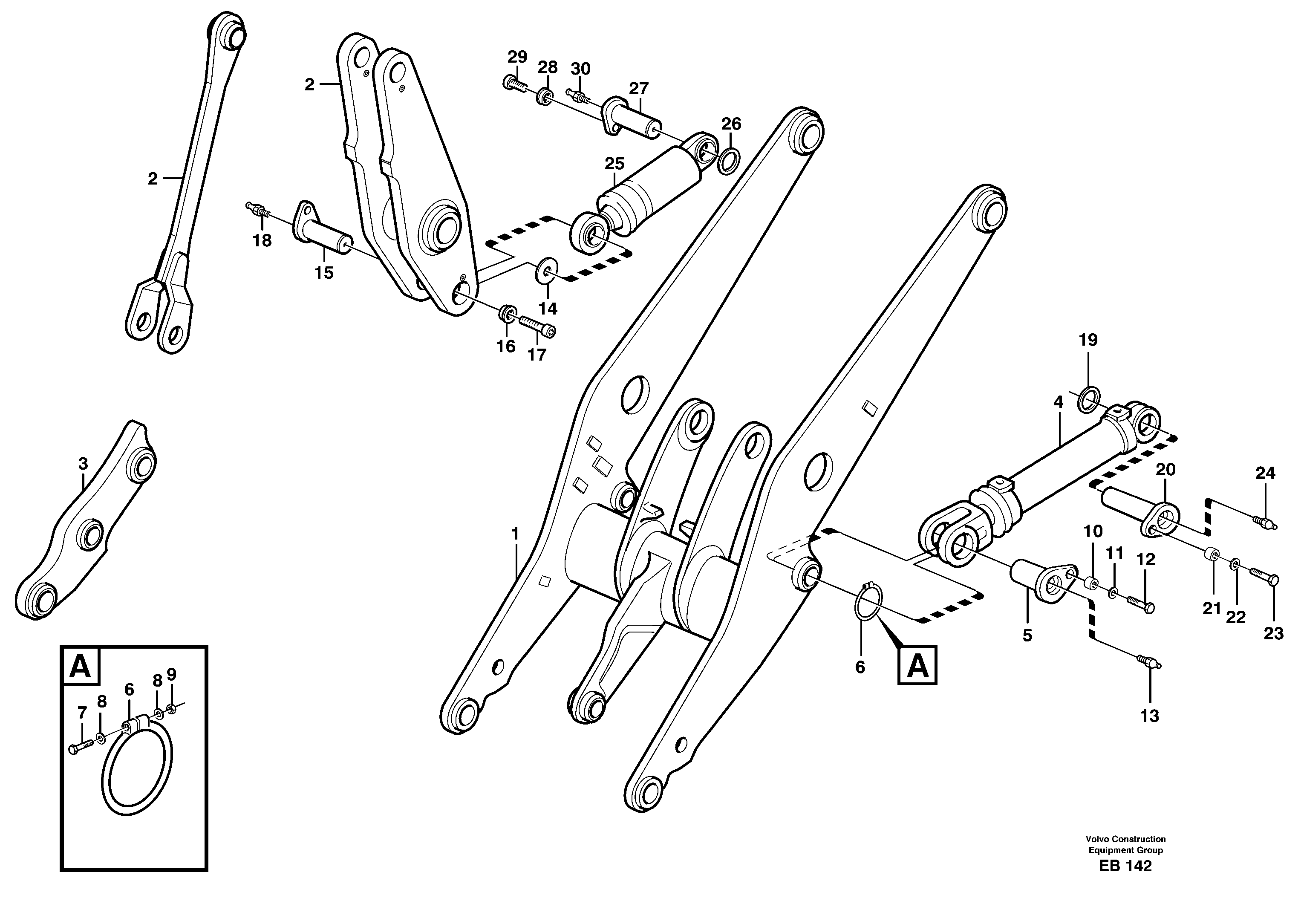 Lifting- and tilt cylinder with assembly parts — volvo parts diagram