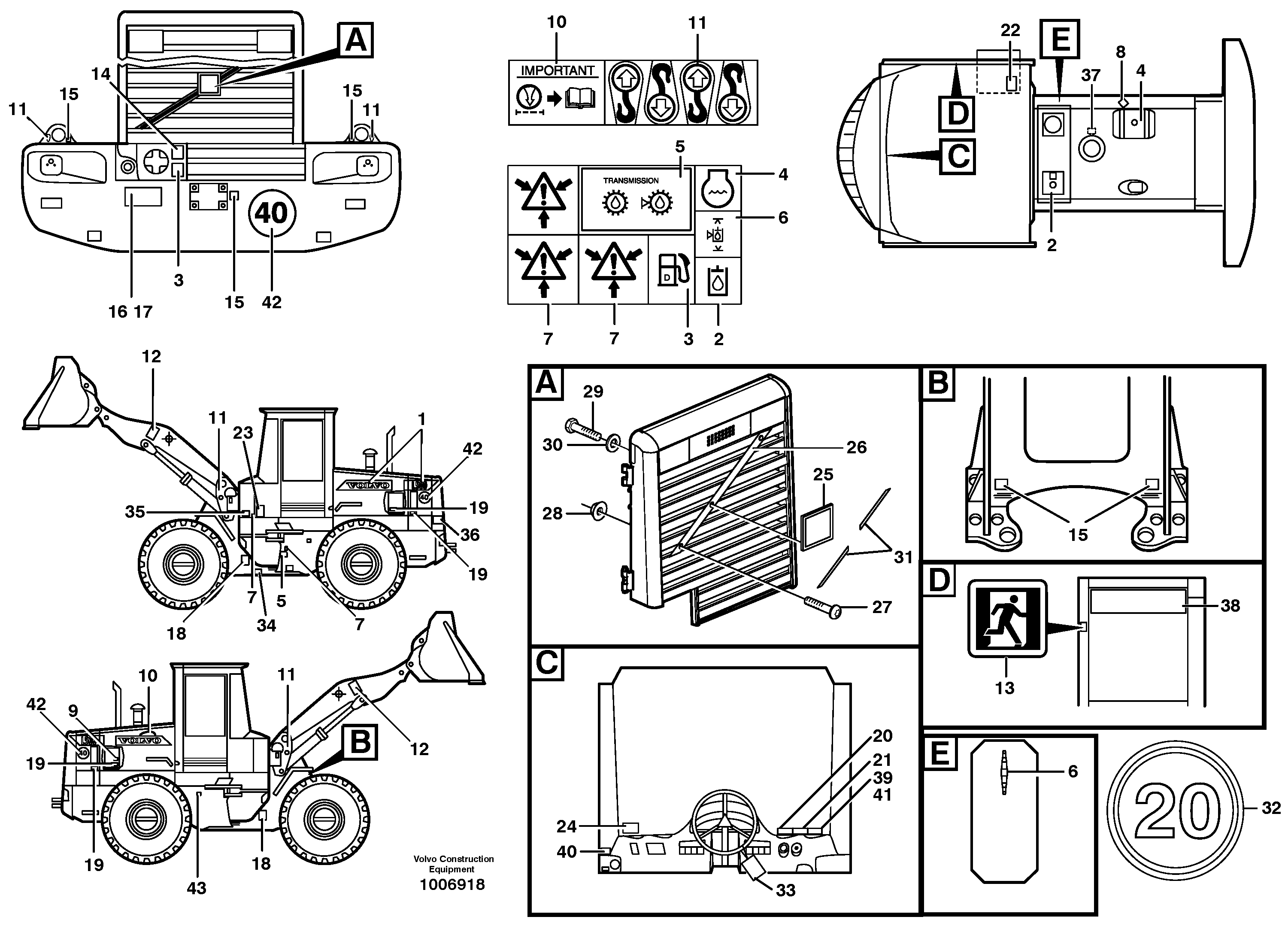 Sign plates and decals 92443, 80421, 80428 — volvo parts diagram