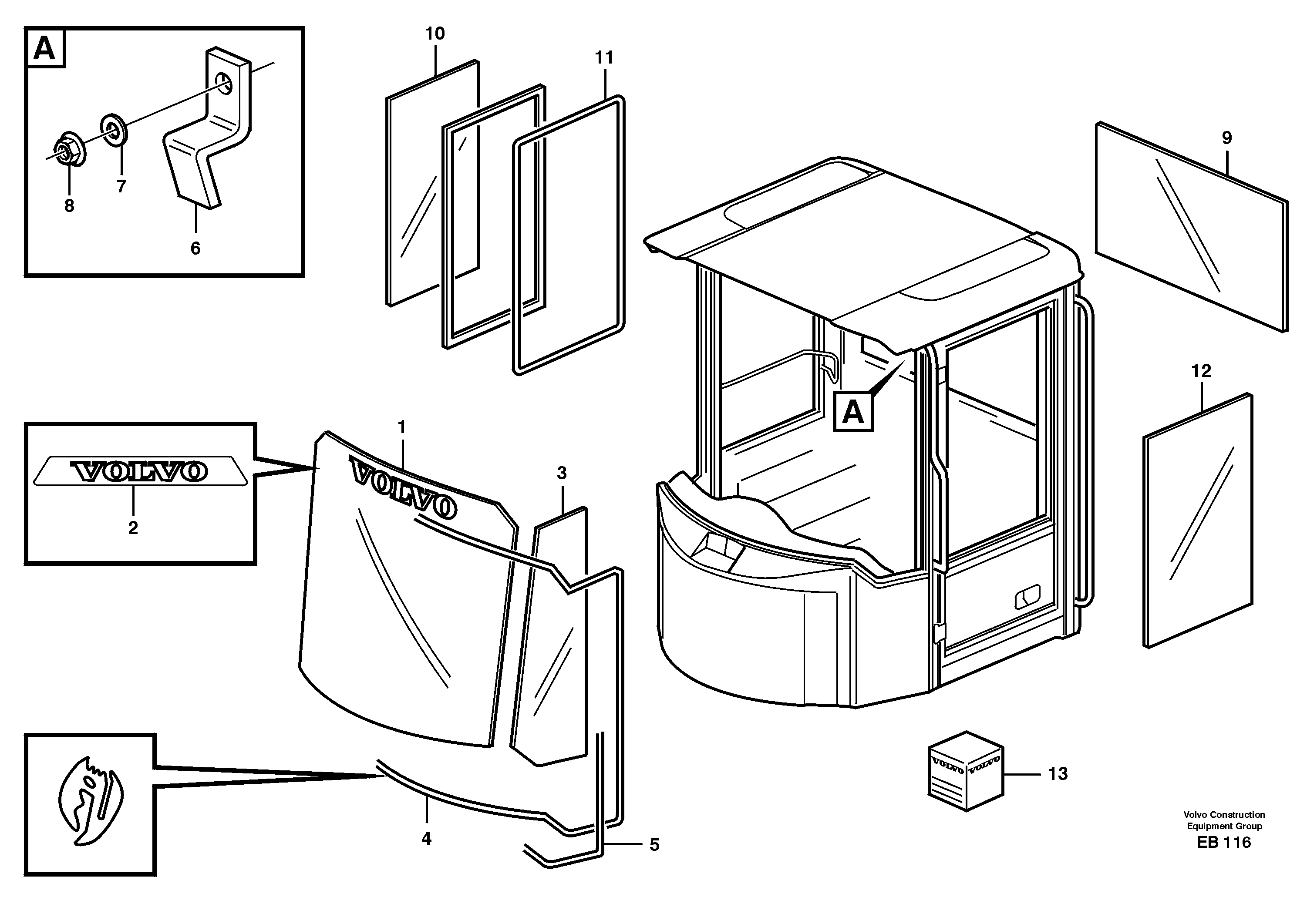 Glass panes 33738, 33754 — volvo parts diagram