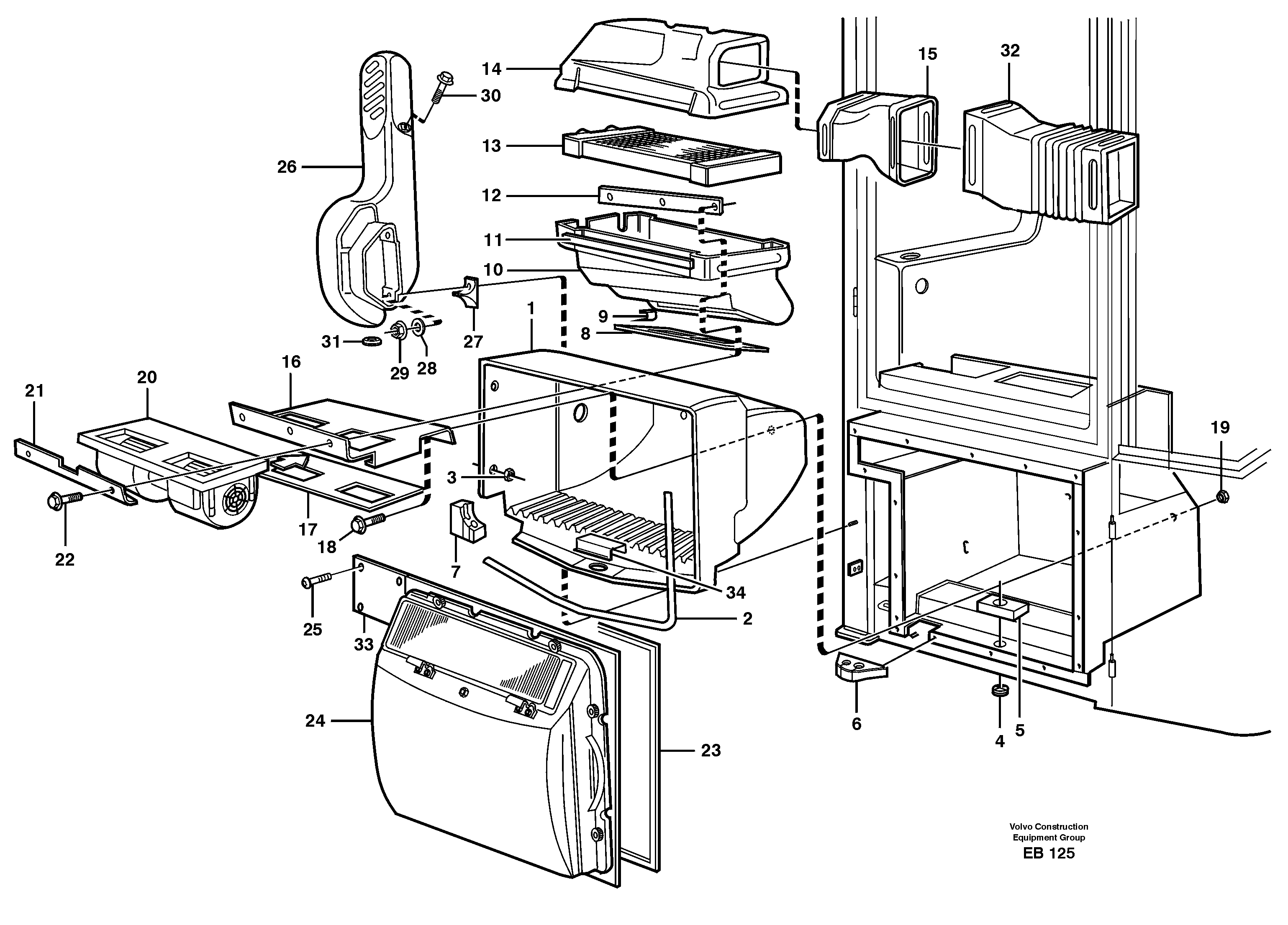 Fresh air inlet, filter and fan housing — volvo parts diagram