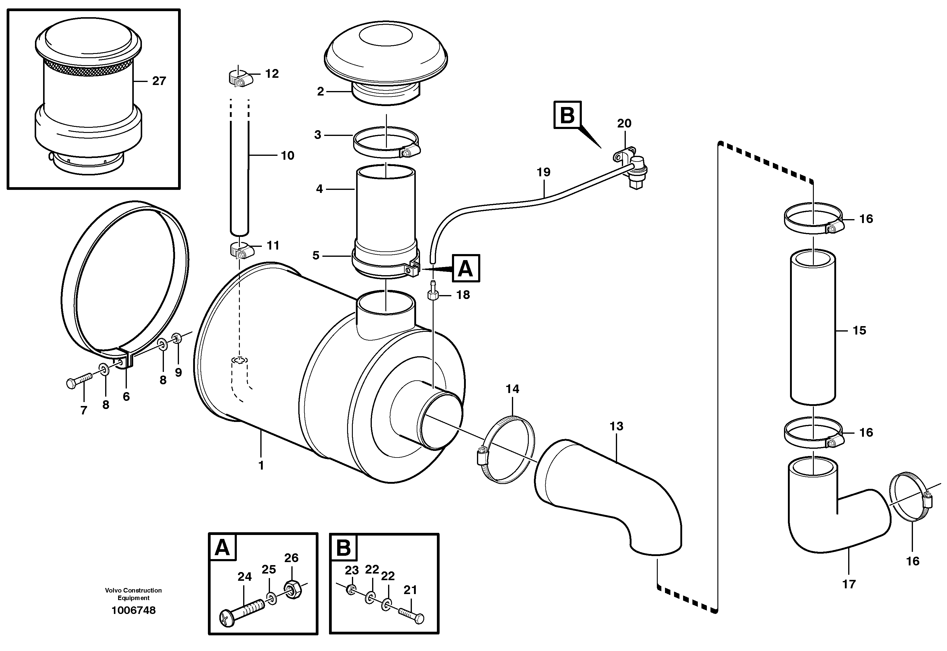 Air filter with fitting parts SER NO 13713 -, SER NO 70225 - BRASIL — volvo parts diagram