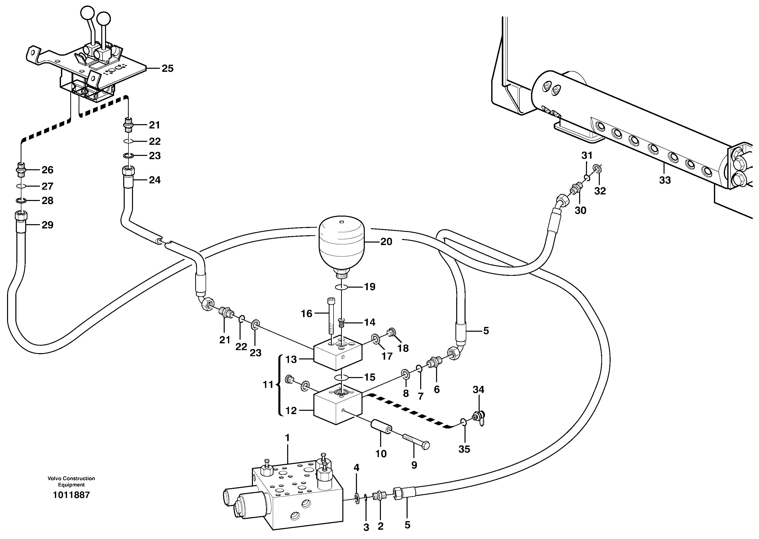 Servo - hydraulic, feed and return lines  33823 — volvo parts diagram