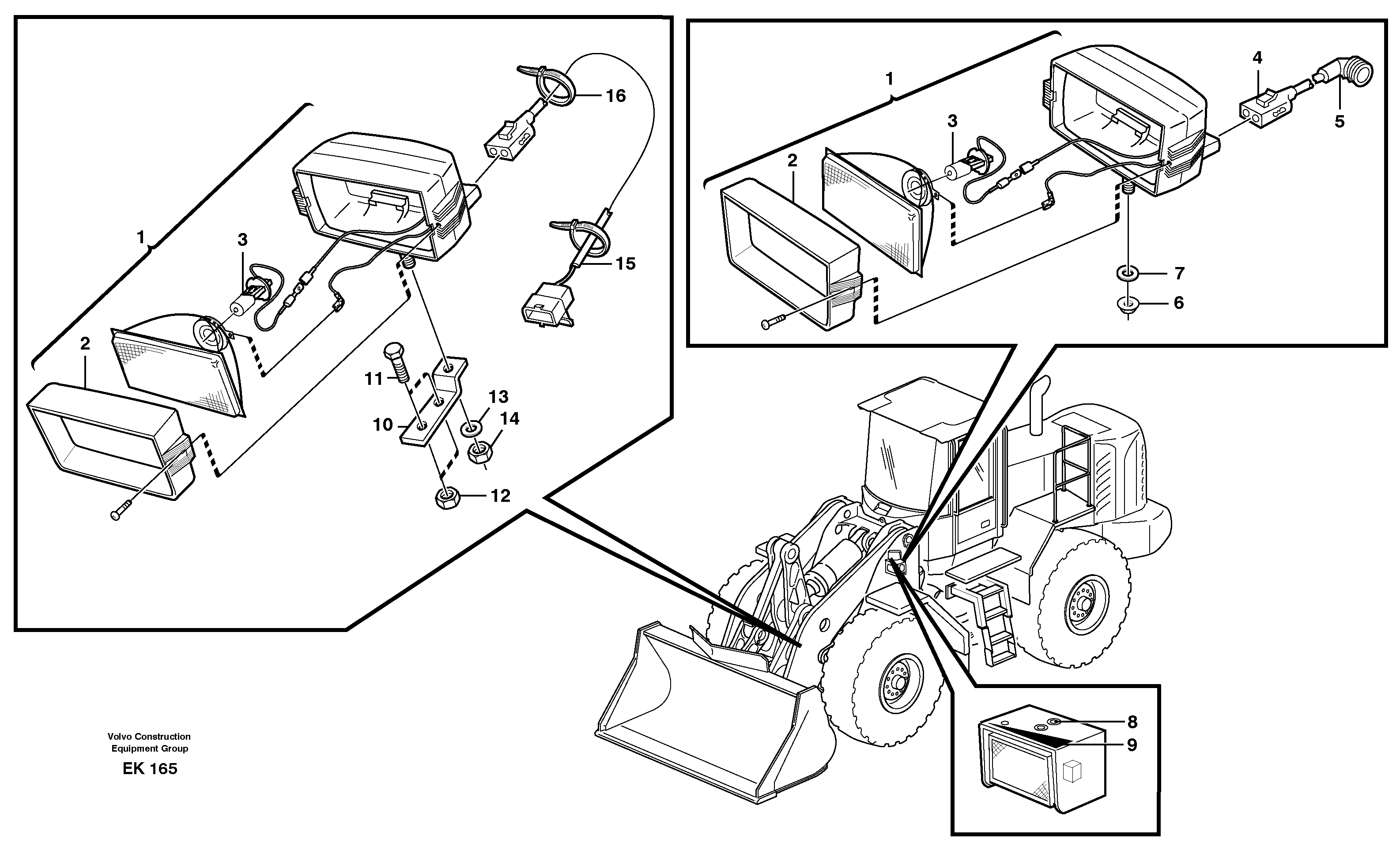 Work lights, front — volvo parts diagram