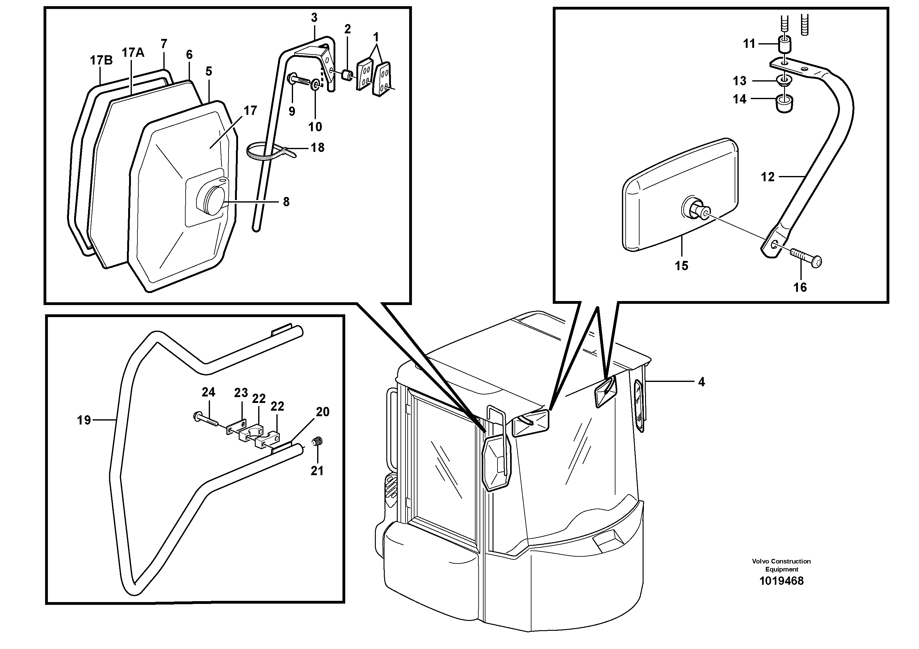 Rear view mirror 33827, 80830, 82974 — volvo parts diagram
