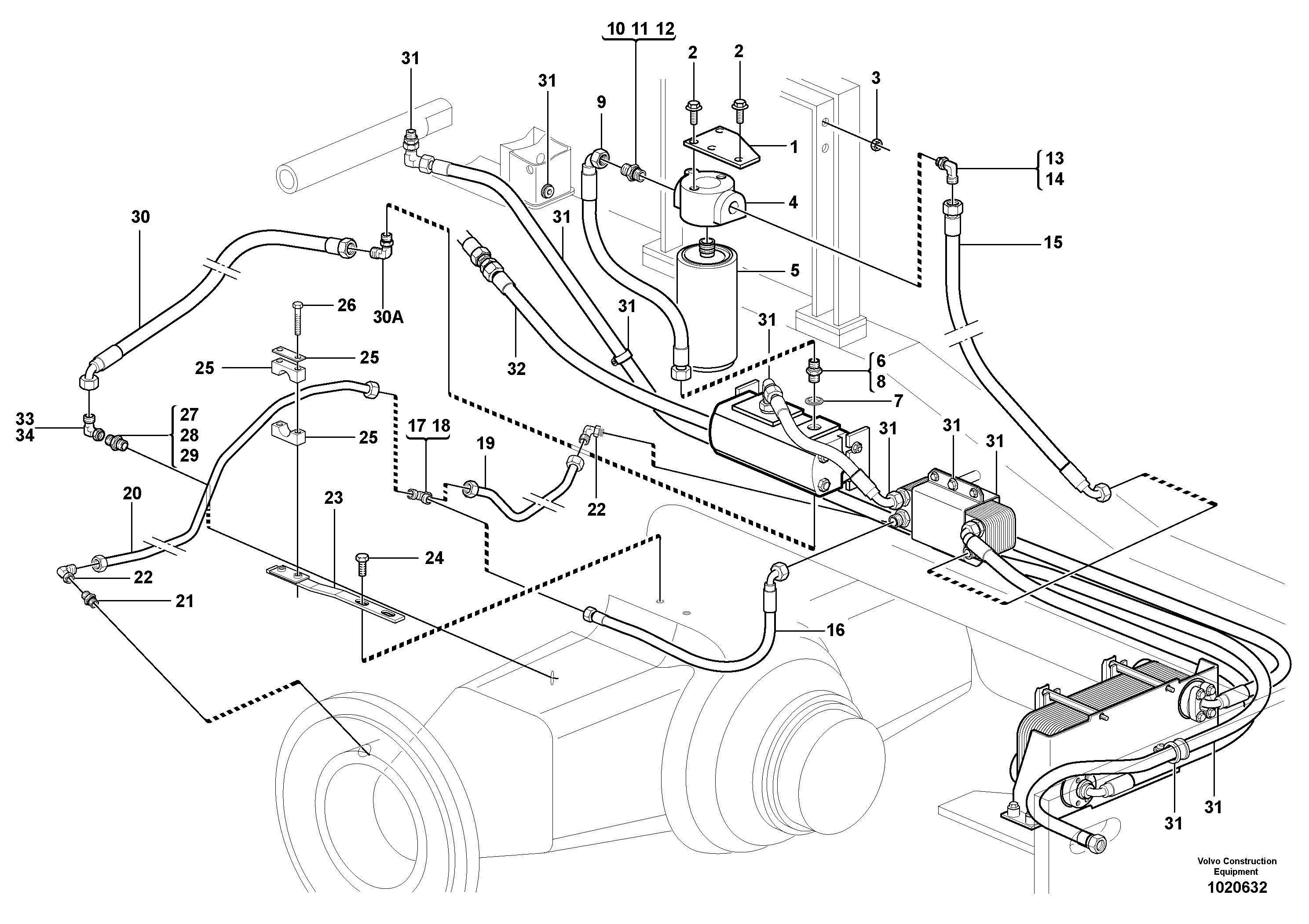 Oil cooler, rear, pump circuit.  80829, 82650 — volvo parts diagram