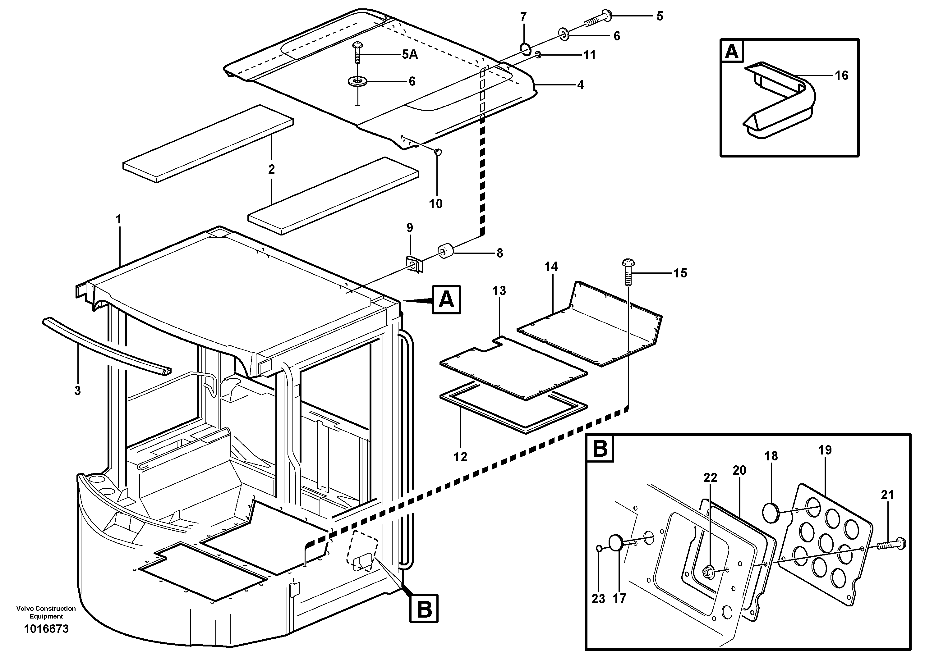 Cab body: roof and floor panel. 33827 — volvo parts diagram