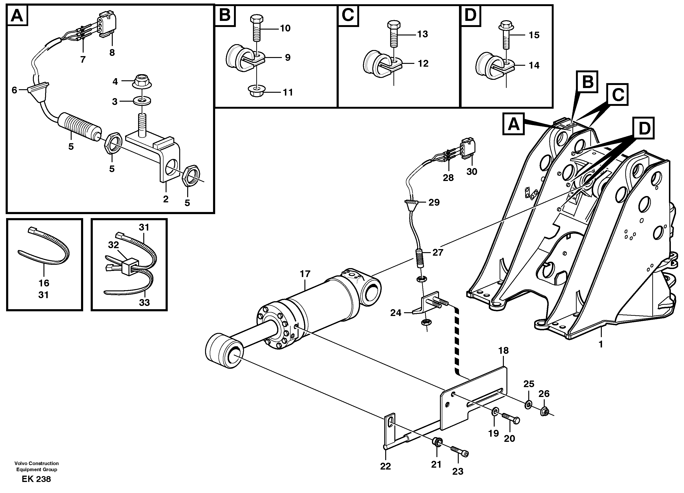Bucket positioner and boom kickout  33823 — volvo parts diagram