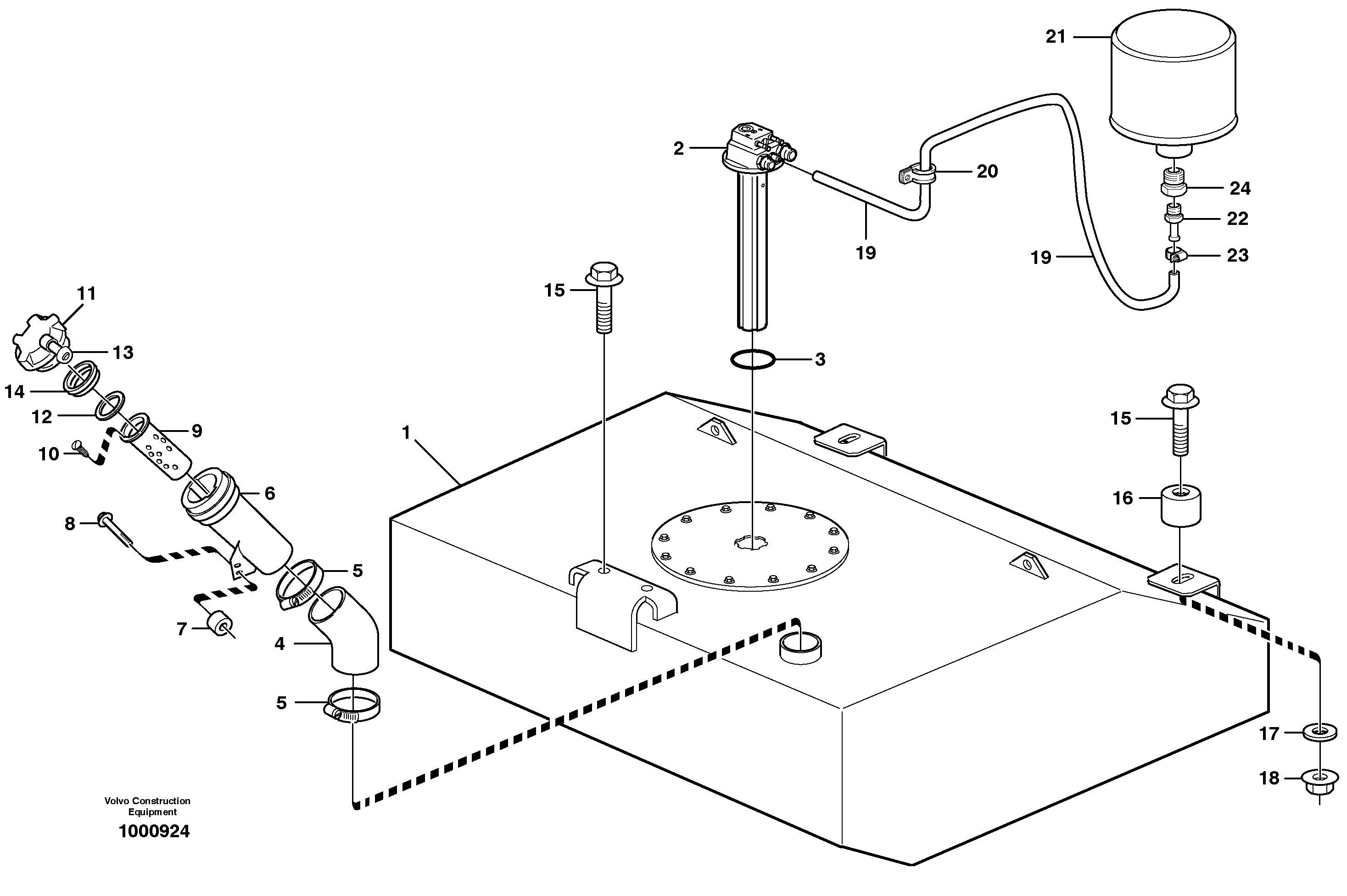 Fuel tank with fitting parts — volvo parts diagram