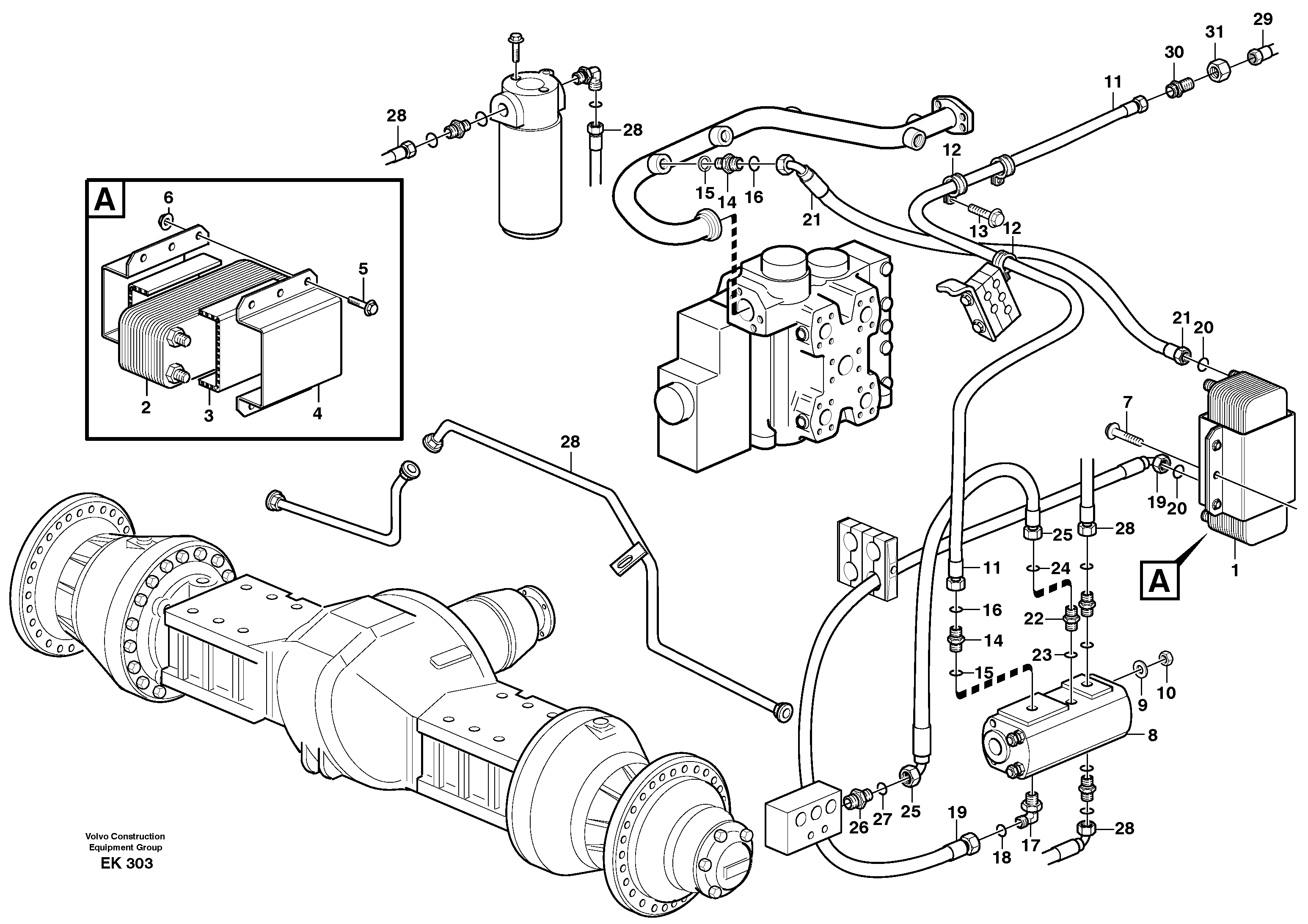 Oil cooler, forword, motor circuit.  80829, 82650 — volvo parts diagram