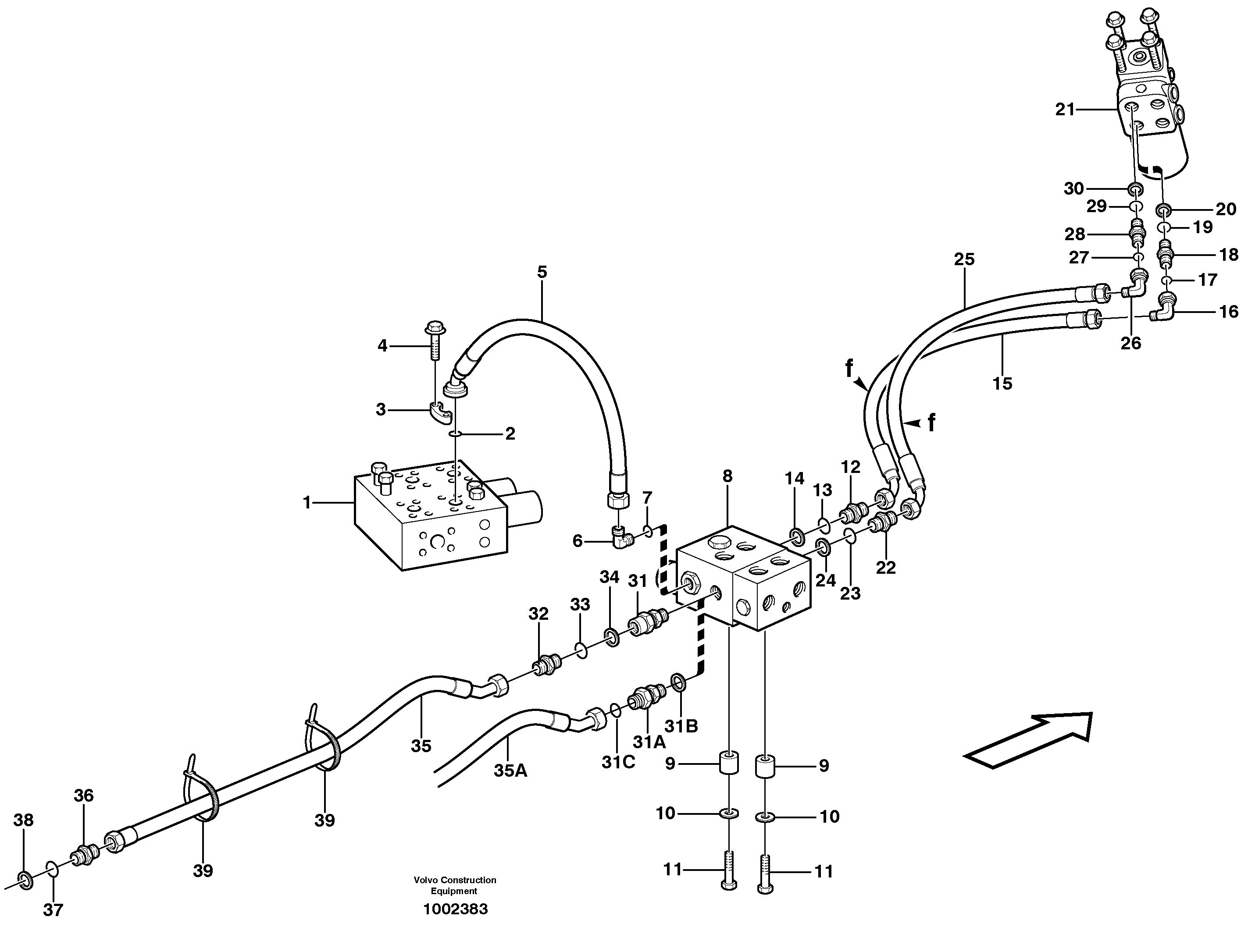 Steering system, pressure and return lines  33823 — volvo parts diagram