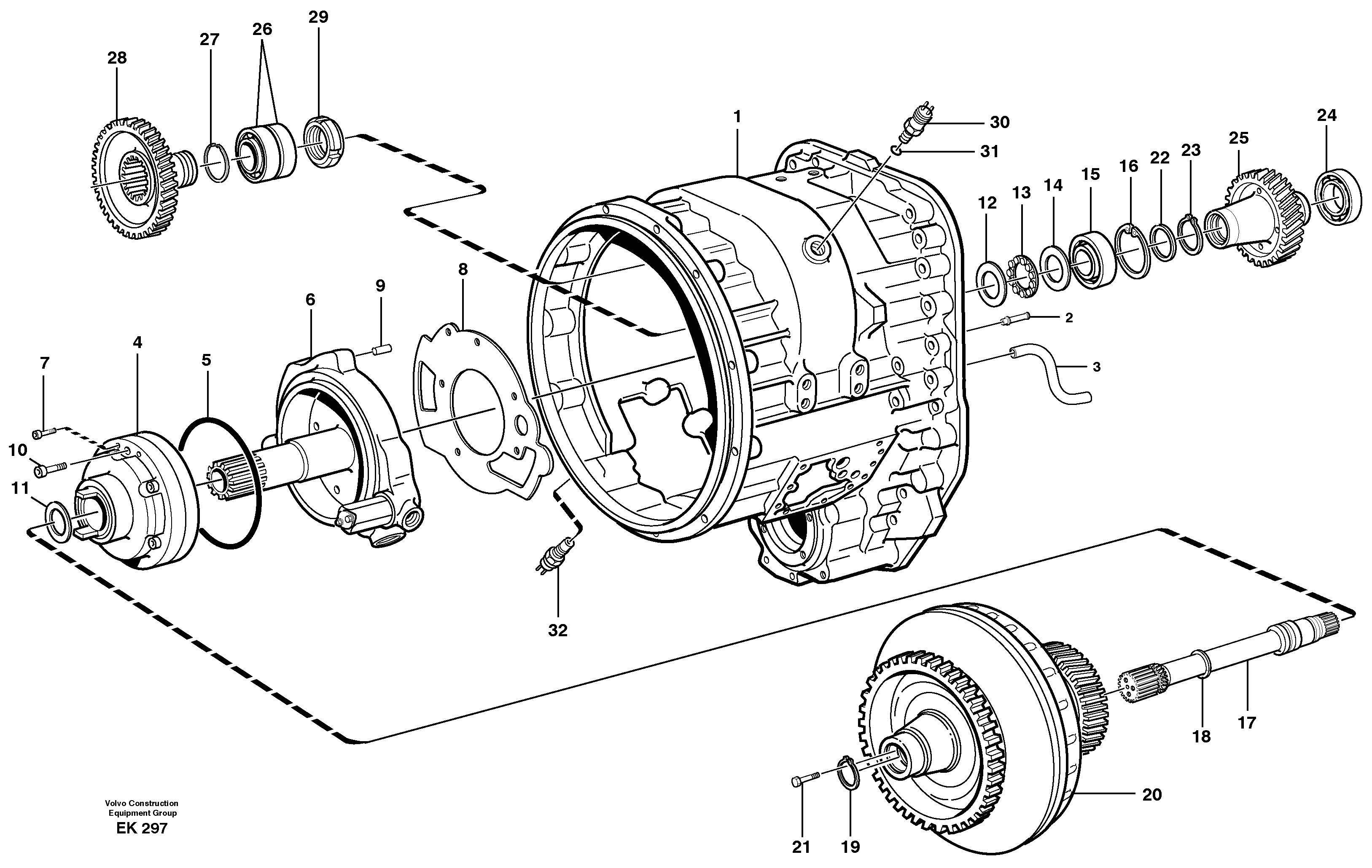 Converter housing, gears and shafts. — volvo parts diagram