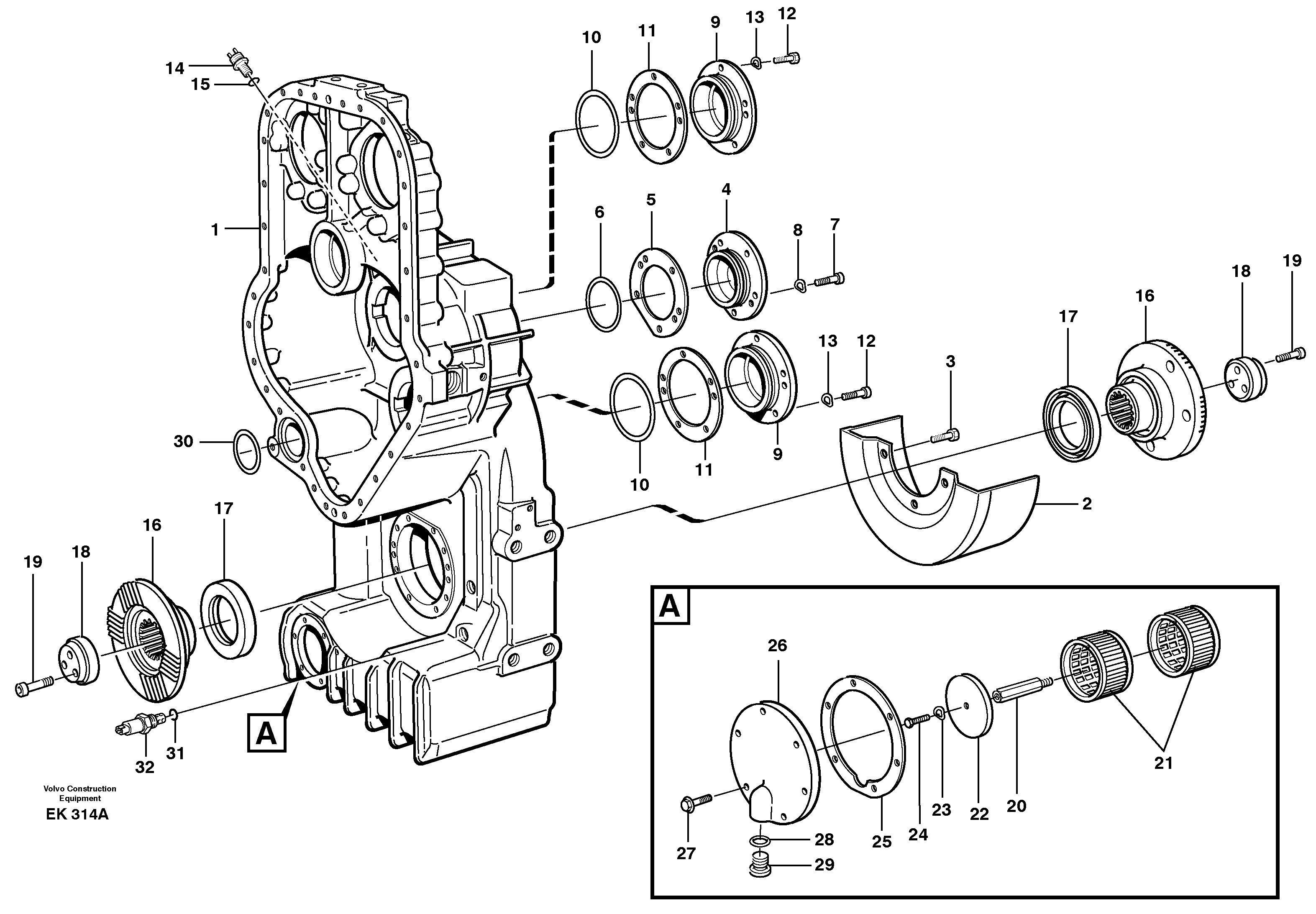Transfer case, housing and covers 22534, 22544 — volvo parts diagram