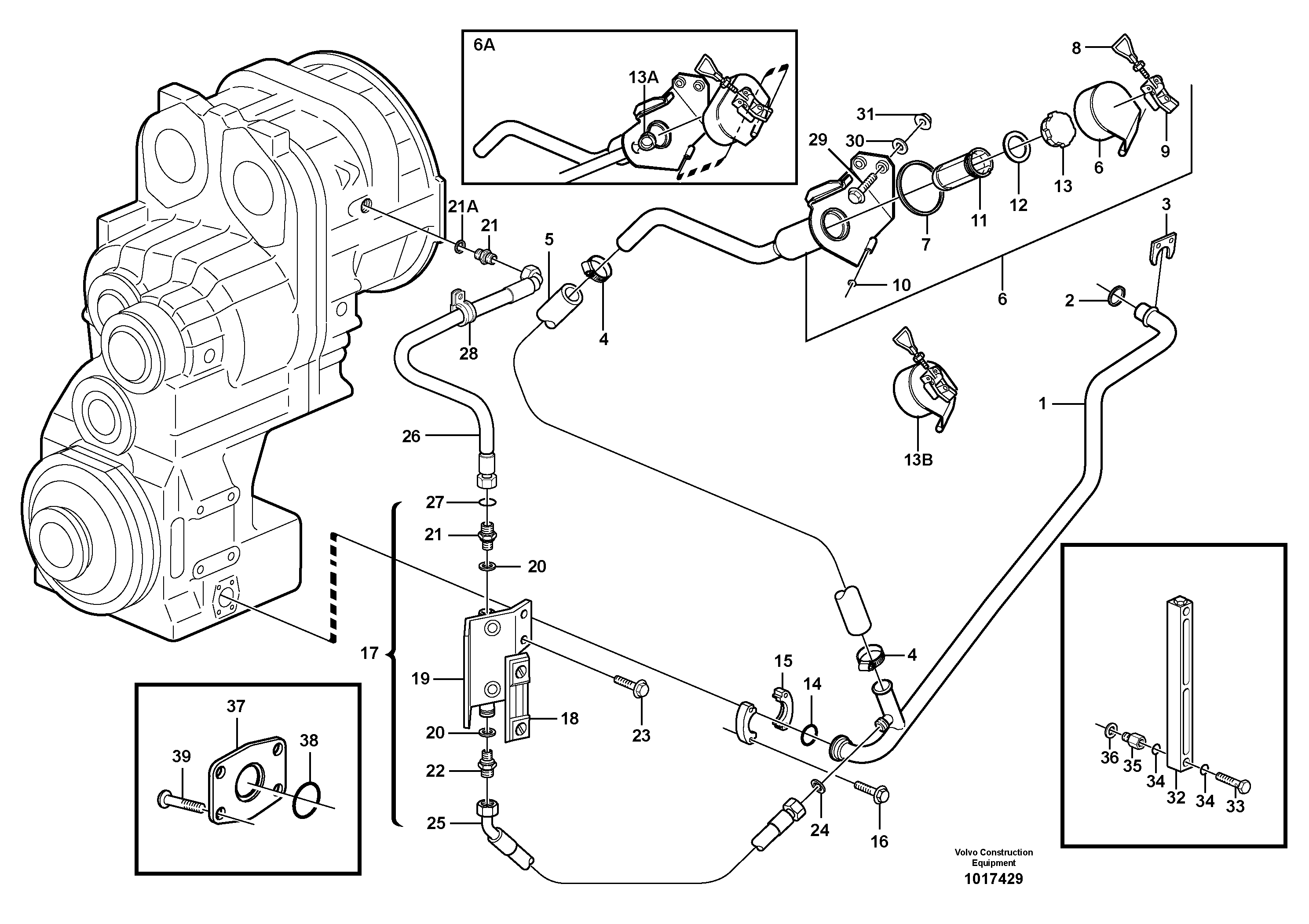 Oil filler, level inspection glass and drainage. — volvo parts diagram