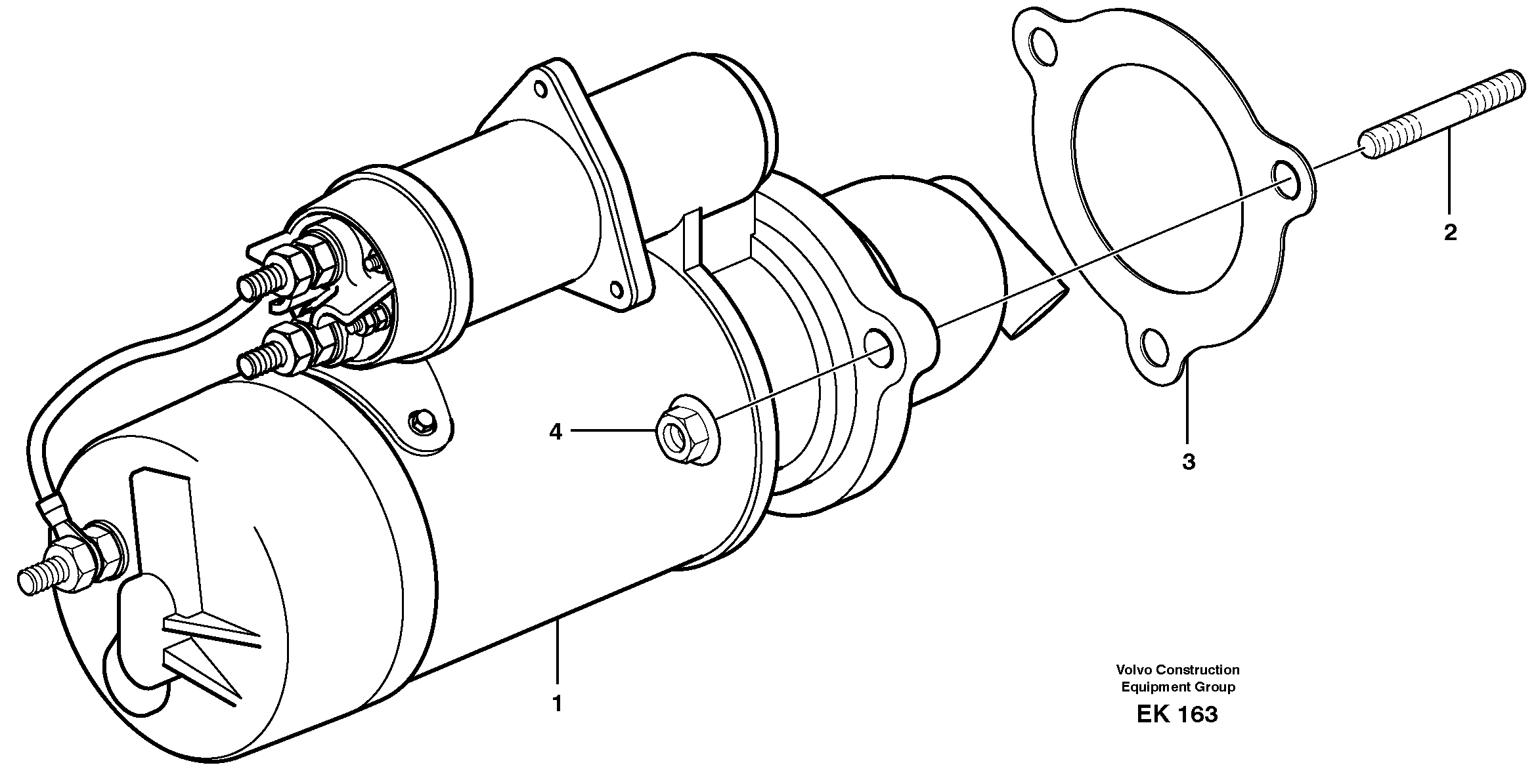 Starter motor with assembling details — volvo parts diagram