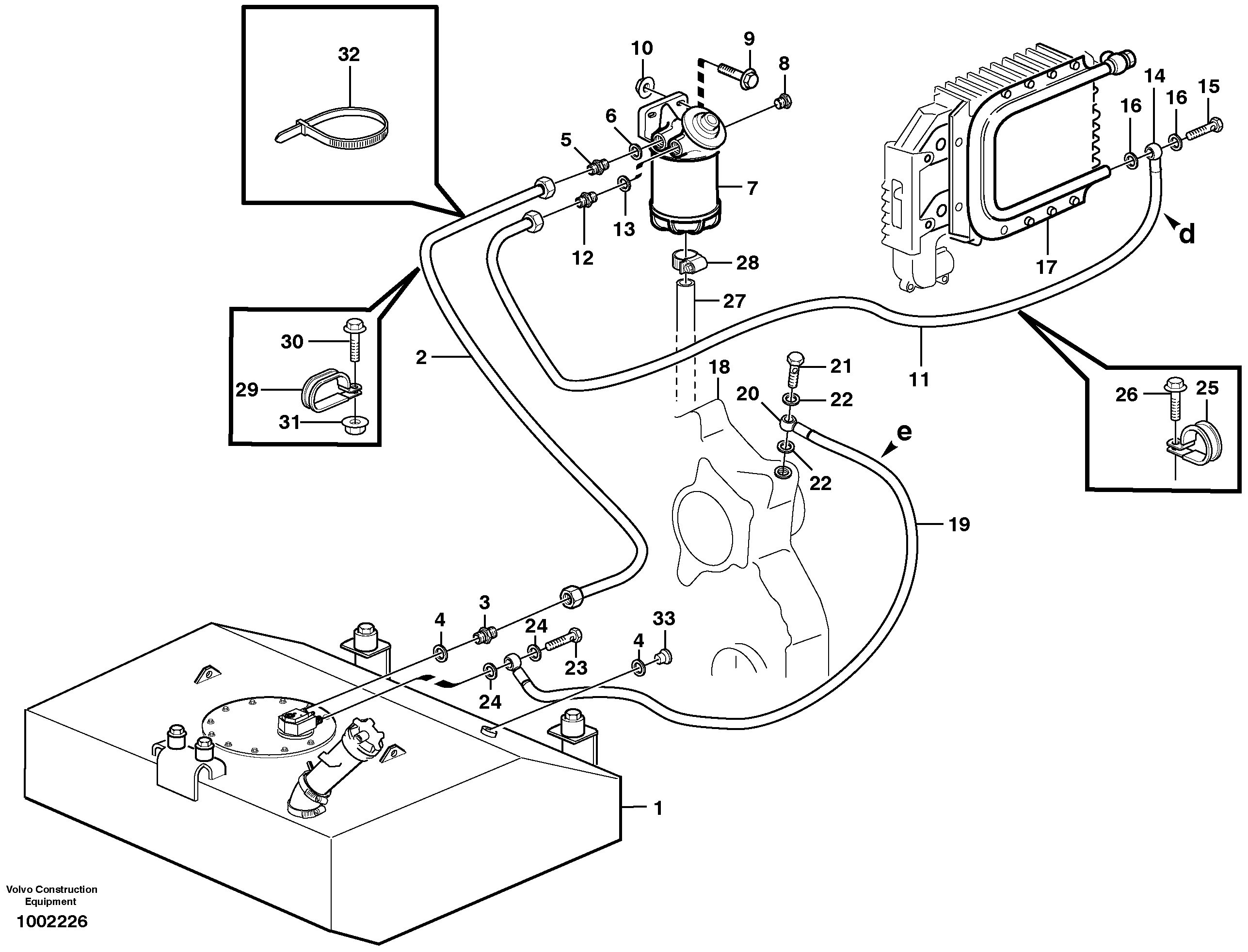 Fuel pipes, fuel tank - radiator — volvo parts diagram