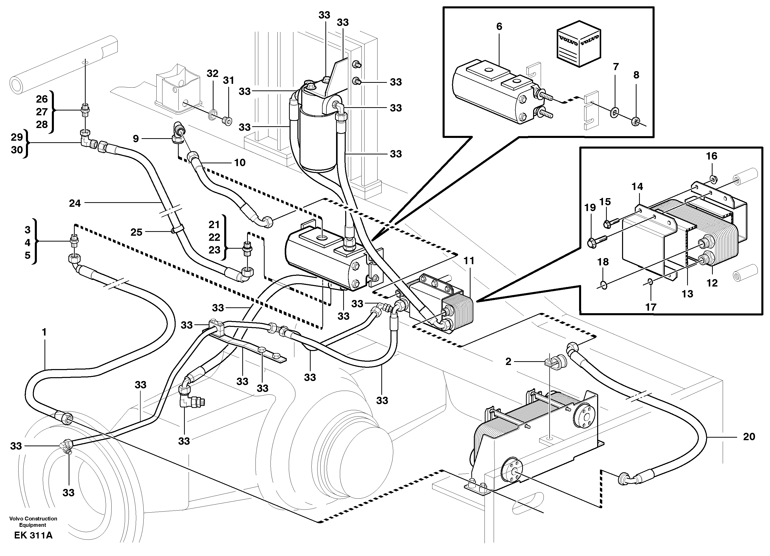 Oil cooler, rear, motor circuit.  80829 — volvo parts diagram