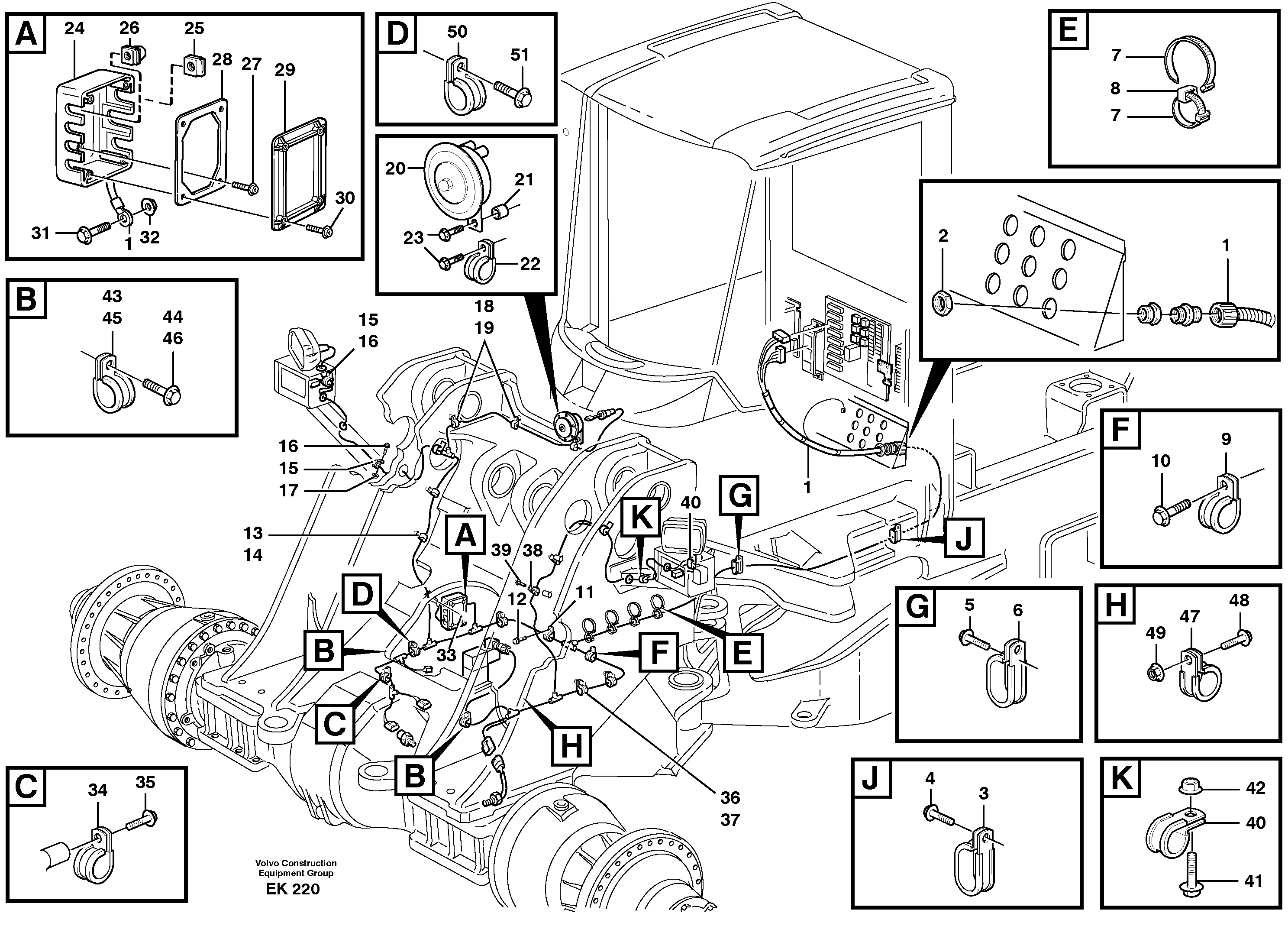 Front cable harness with assembly parts. — volvo parts diagram