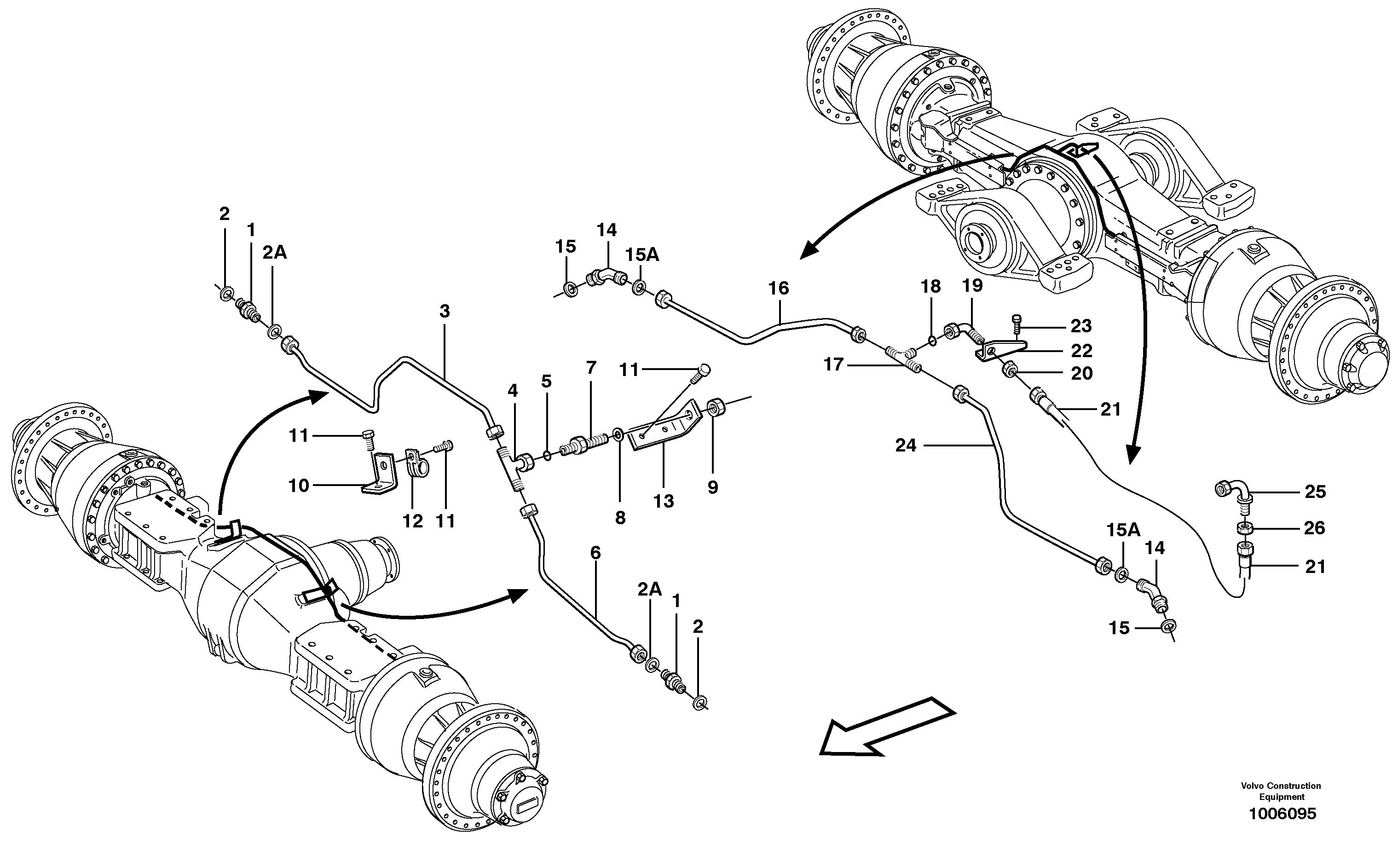 Brake pipes, front axle and rear axle — volvo parts diagram