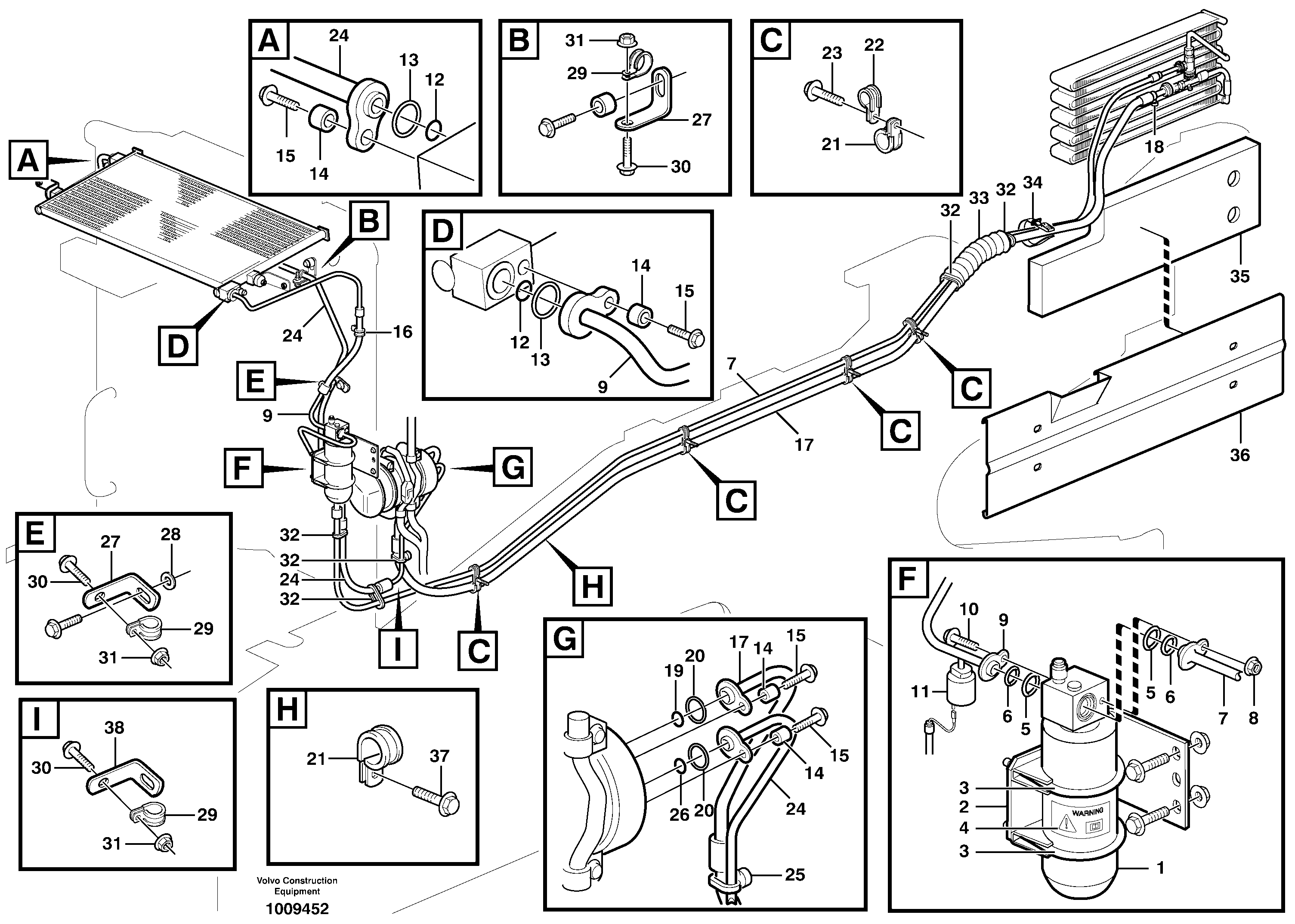 Assembly of hose: evaparator, receiver drier and condenser.  80297, SER NO - 2958 — volvo parts diagram