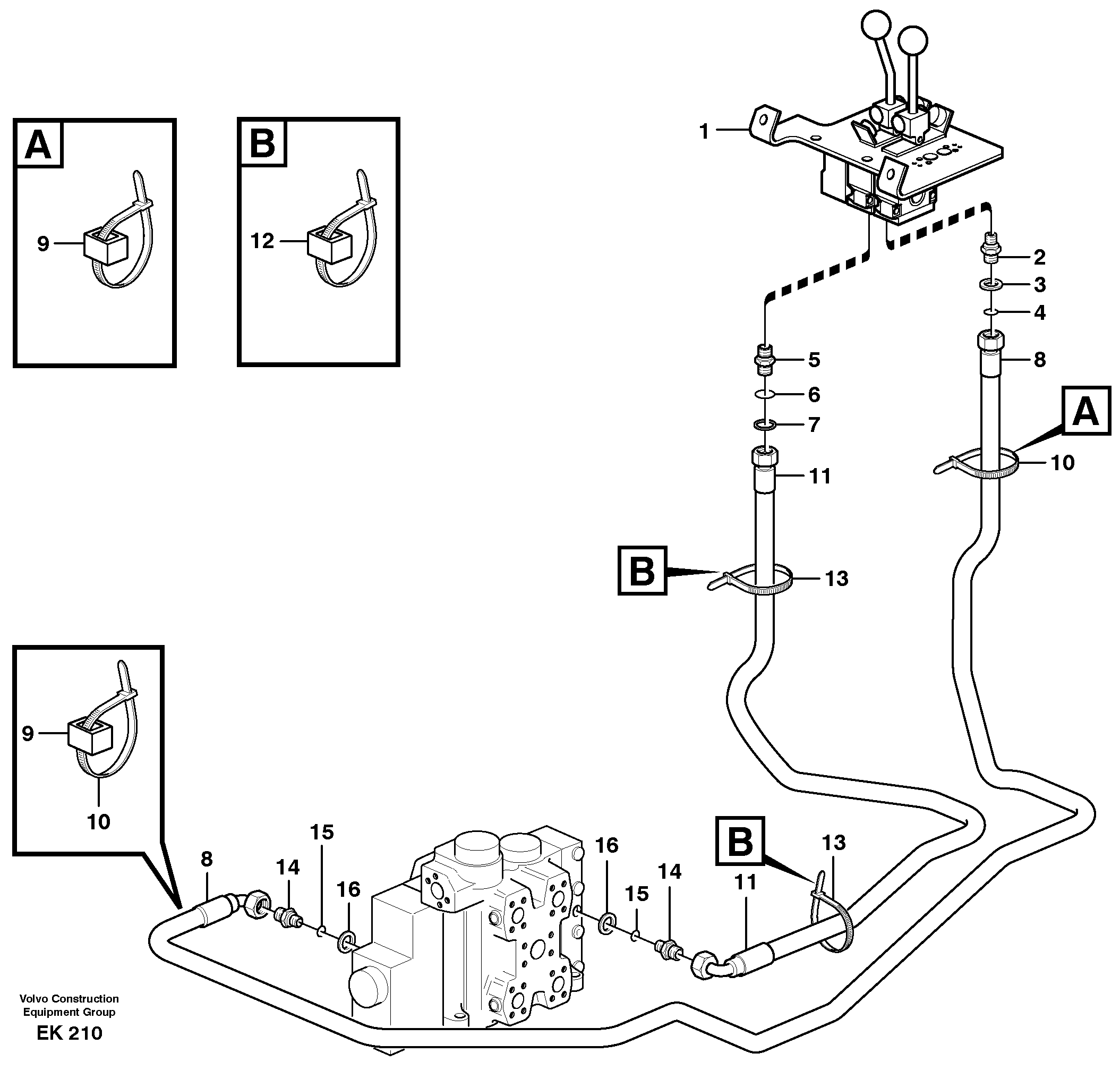 Servo - hydraulic, control lines, lift  33823 — volvo parts diagram