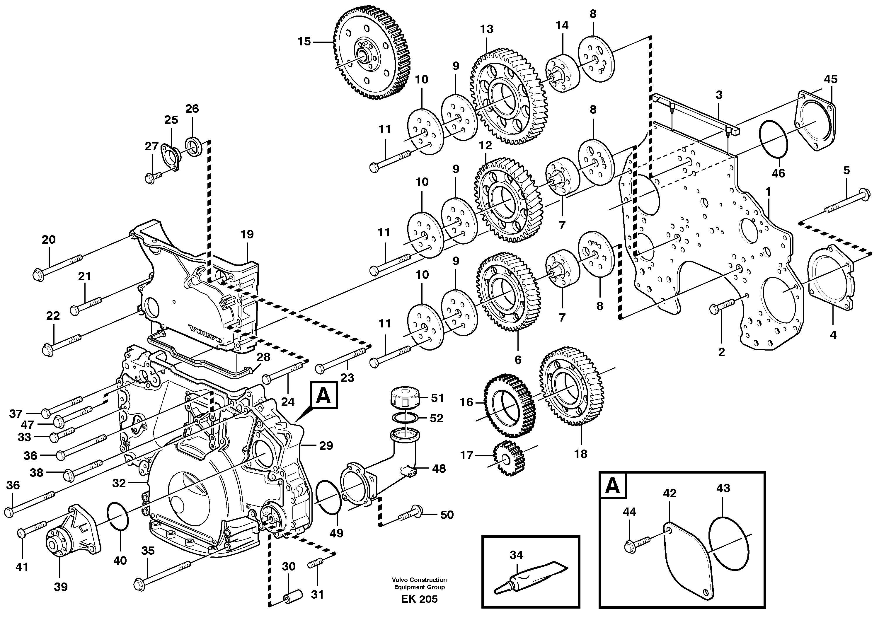 Timing gear casing and gears — volvo parts diagram