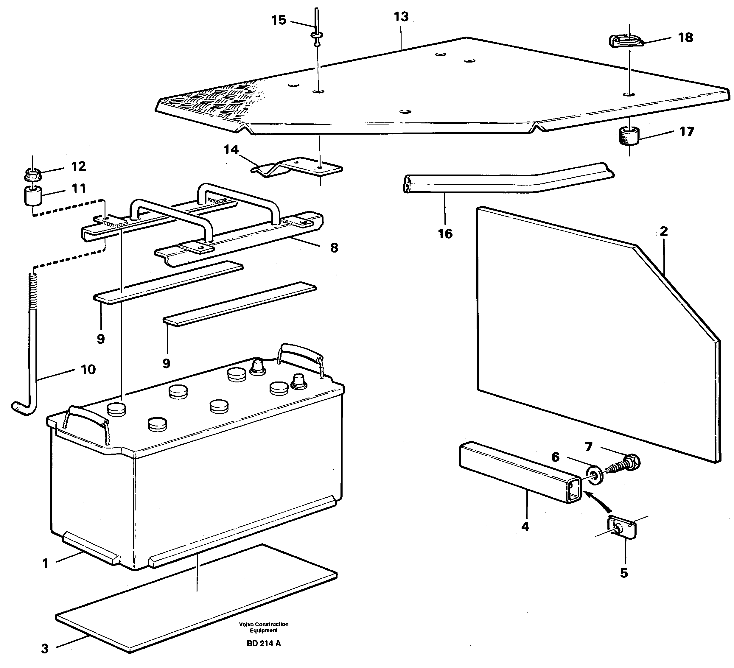 Battery with assembling details — volvo parts diagram